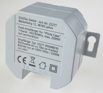 Funk-Empfänger für "Pilota Casa" 1-Kanal, max. 2300W, ERSETZT einen Schalter
