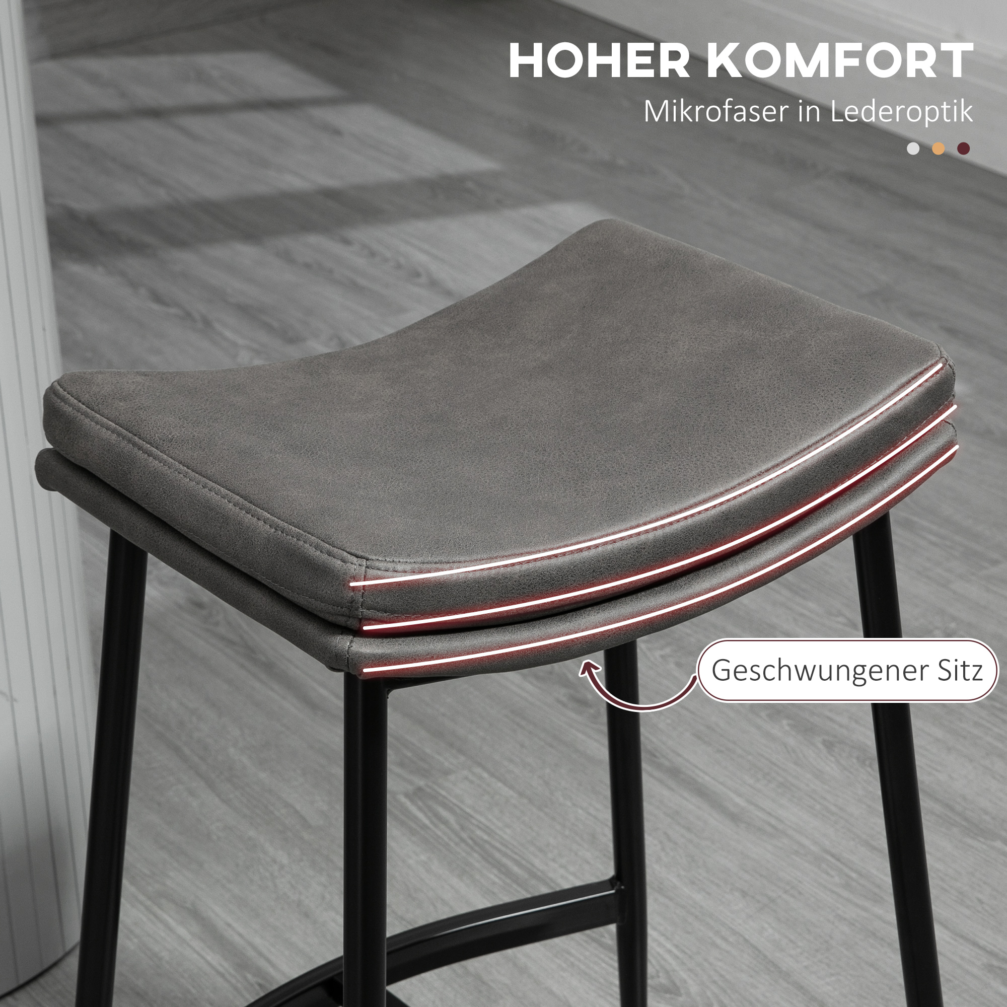 2er-Set Barhocker, Polstersitze, Stahlgestell, 120 kg Belastbarkeit, Grau