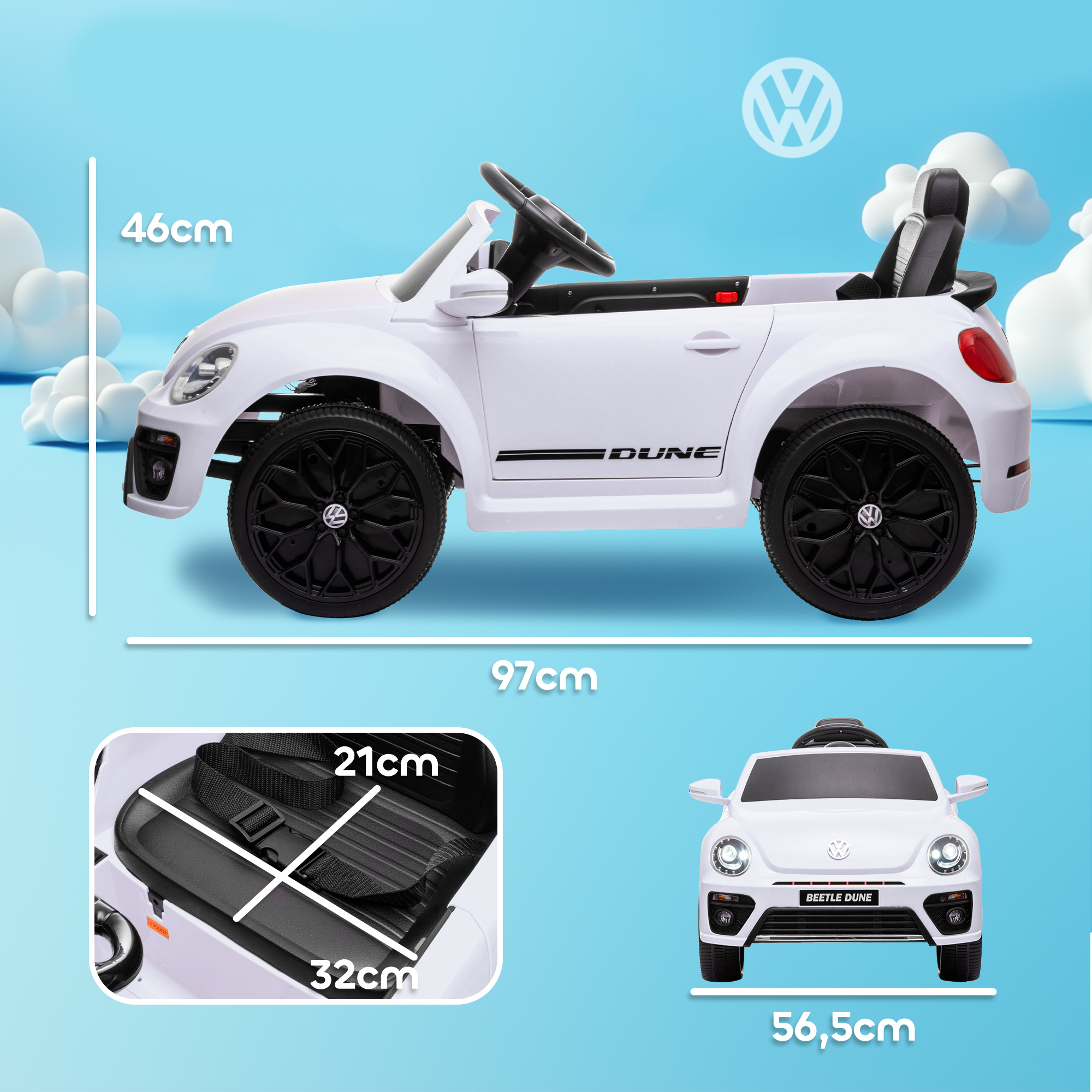 Kinderfahrzeug, VW Käfer, 3-5 km/h, mit Fernbedienung & Musik, Weiß