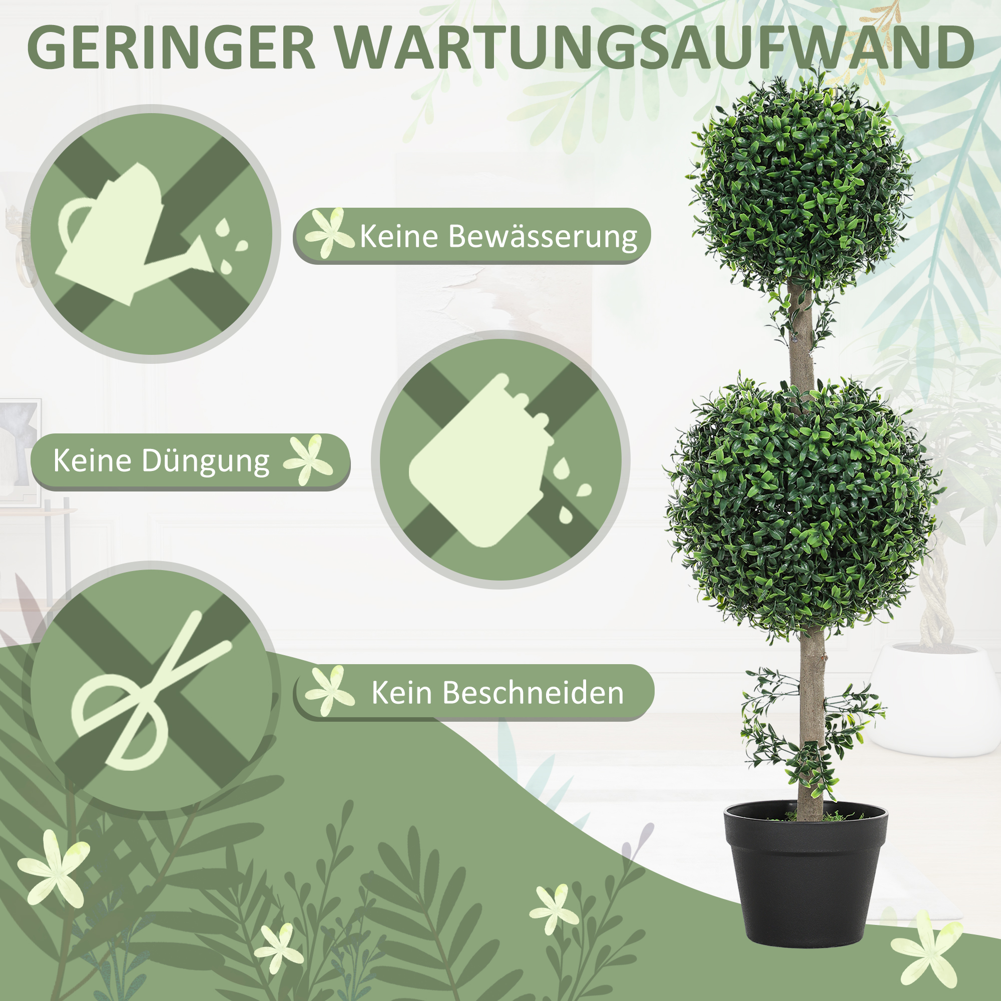 2er-Set Kunstpflanzen, Künstliche Buchsbaum-Pflanzen, UV-geschützt, mit Topf, Grün