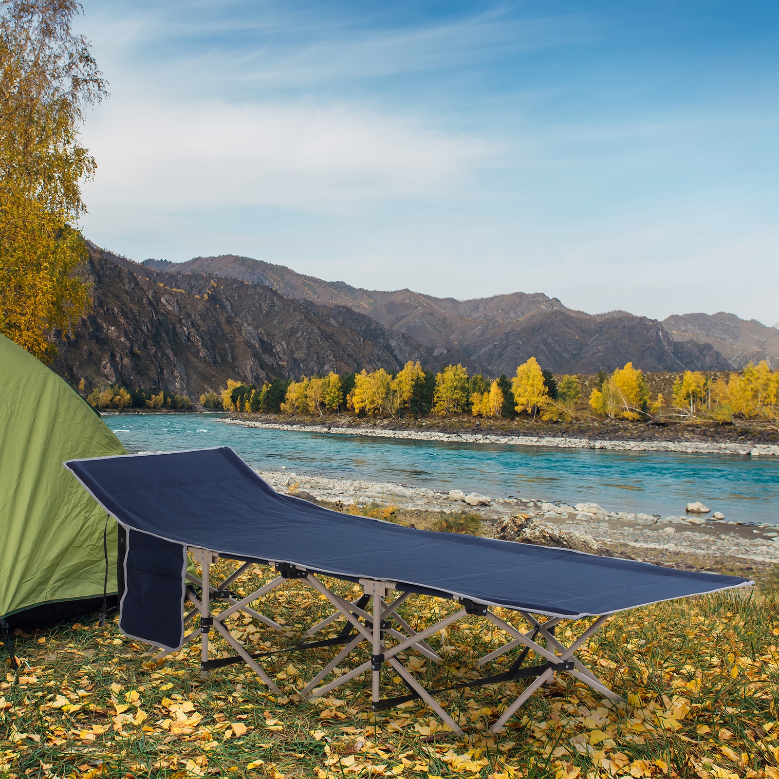 Feldbett, Camping-Bett, klappbar, wetterbeständig, ink, Tragetasche, 190 cm x 68 cm x 52 cm, Blau