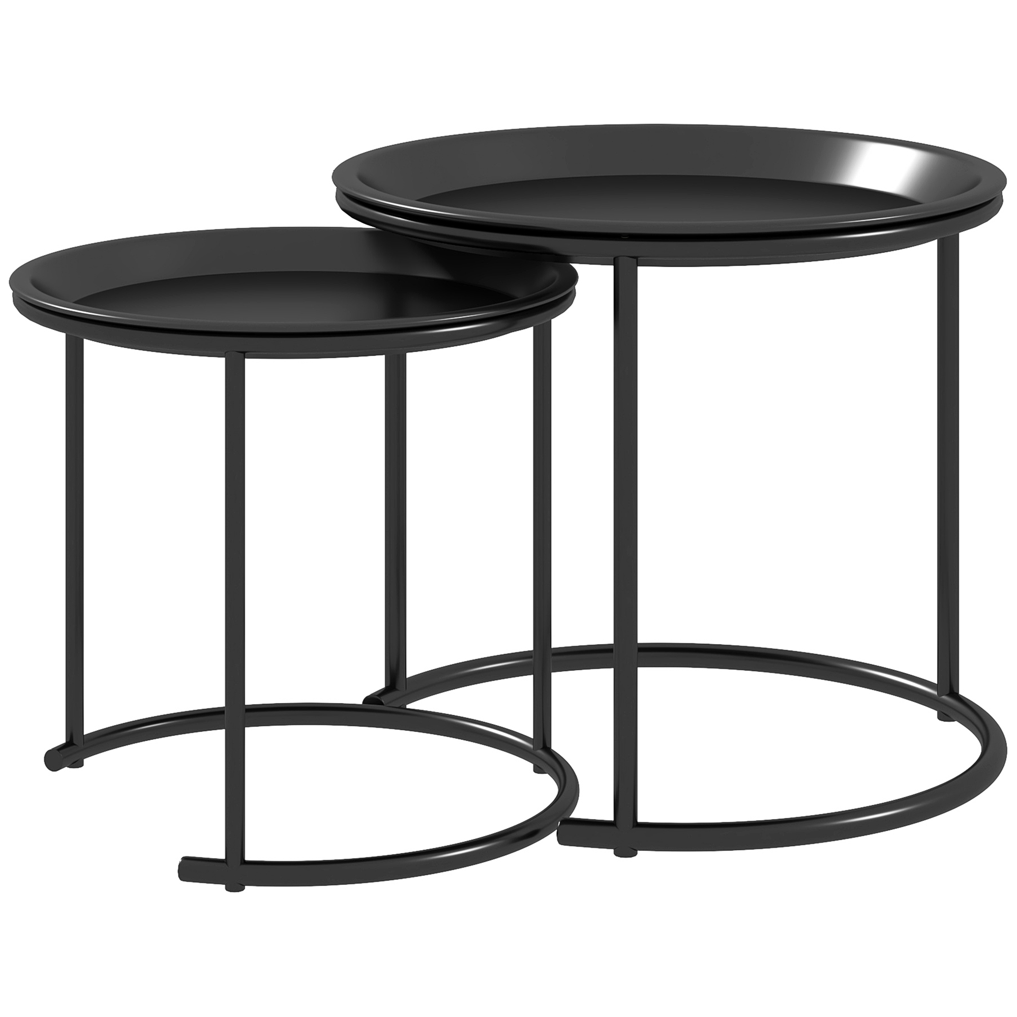 2er-Set Beistelltische aus Metall, ineinander verschiebbar, Tischplatten als Tabletts verwendbar, Schwarz