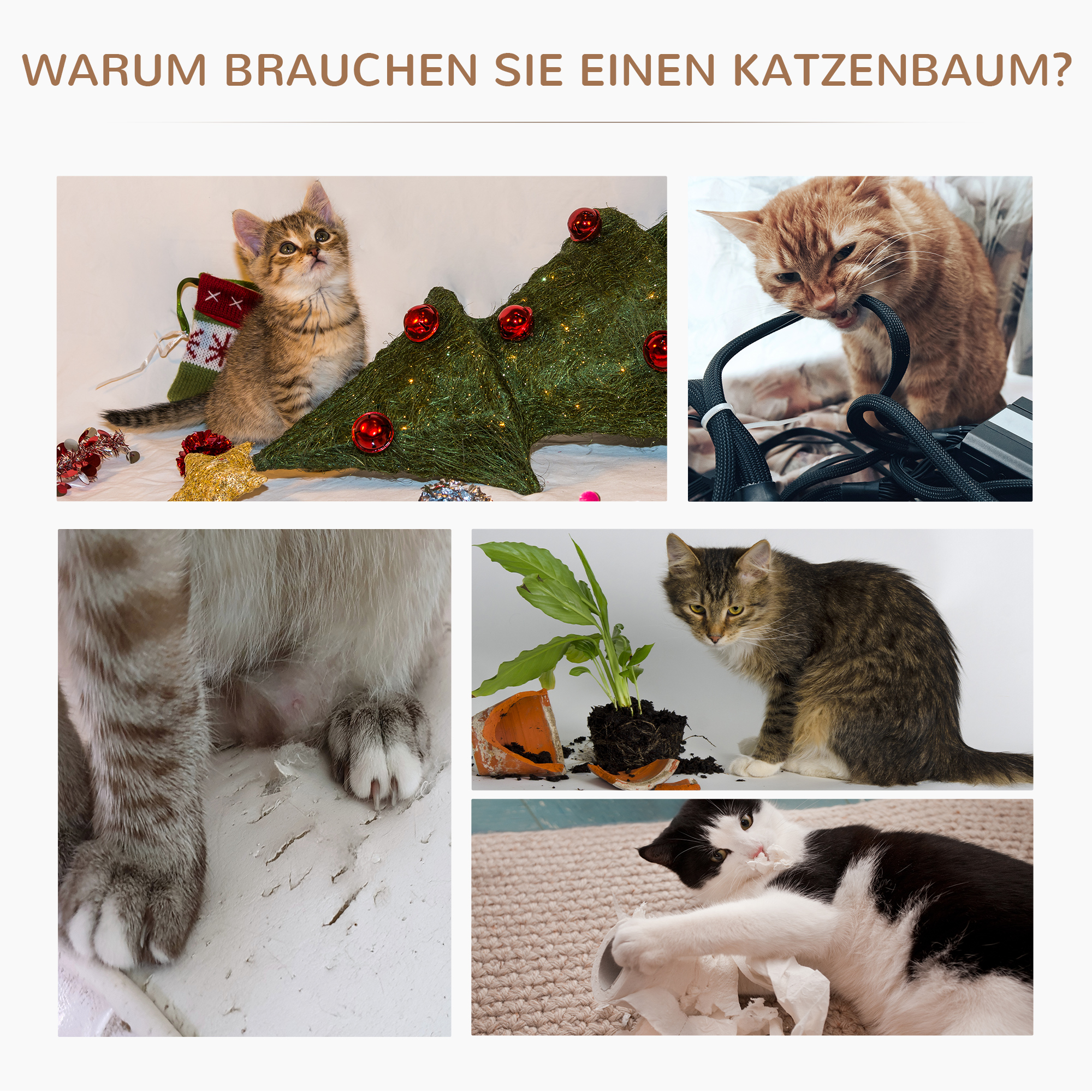 Katzenbaum Kletterbaum mit Hängematte, 3-Stufiger Spielbaum mit Katzenbett Katzenkratzbaum mit Sitzplattform, Sisalsäulen, Grau Ø40 x H65 cm