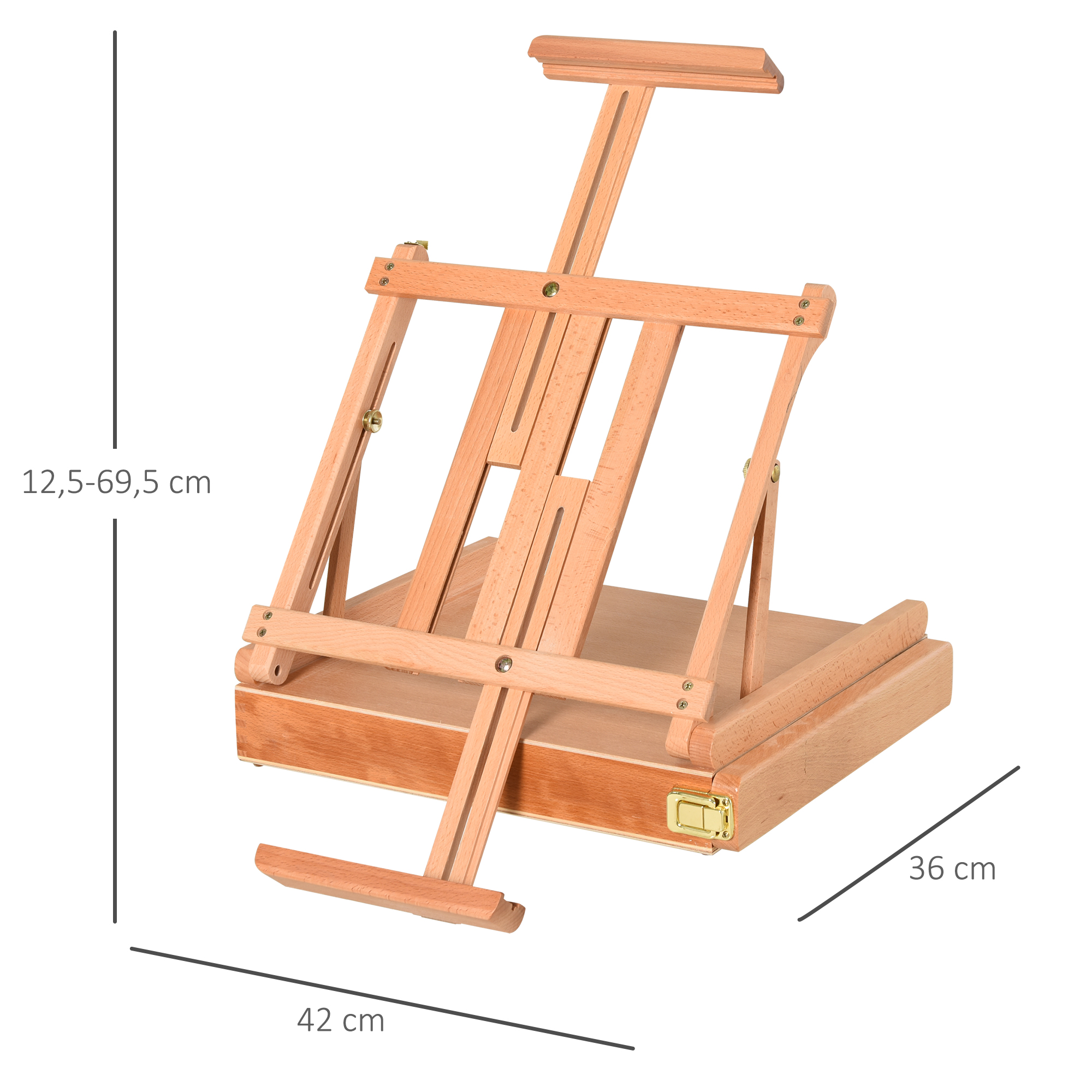 Staffelei Keilrahmen Kofferstaffelei Atelierstaffelei Winkelverstellbar Faltbar mit Schublade Buchenholz Natur 42 x 36 x 12,5 cm
