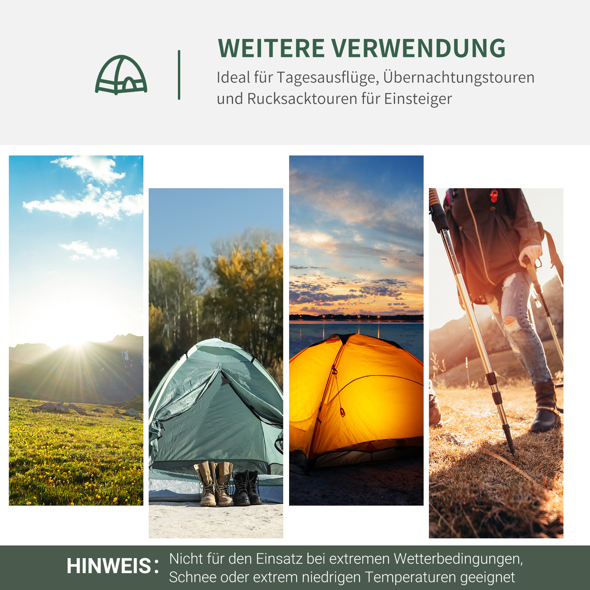Campingzelt für 2-3 Personen Glasfaser Tür mit Reißverschluss Meshfenster inkl, Transporttasche Kuppelzelt 190T Kunstleder2000mm Glasfaser Grau