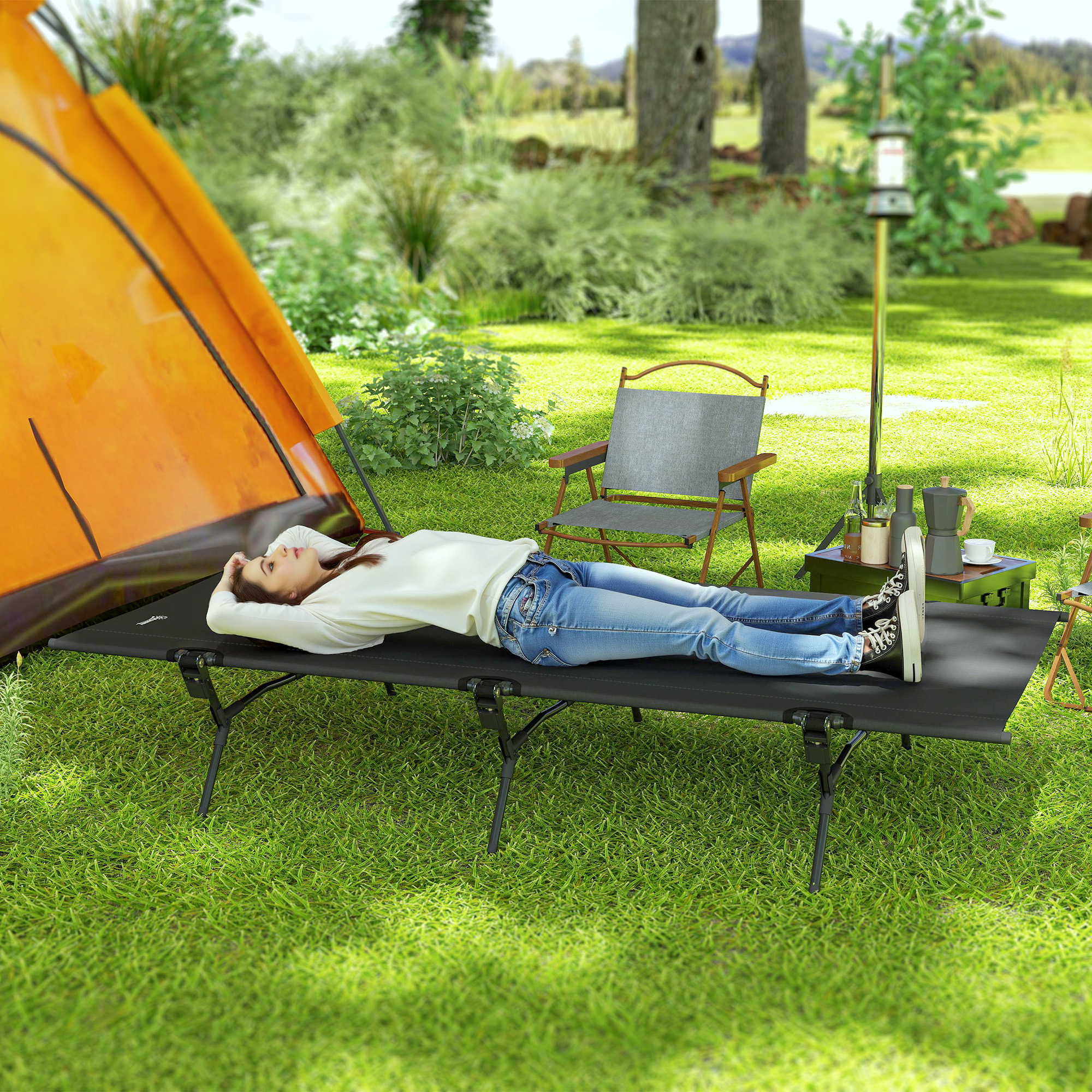 Feldbett faltbar Campingbett mit Tragetasche 200 x 100 x 36 cm bis 120 kg Extra Breit Schwarz