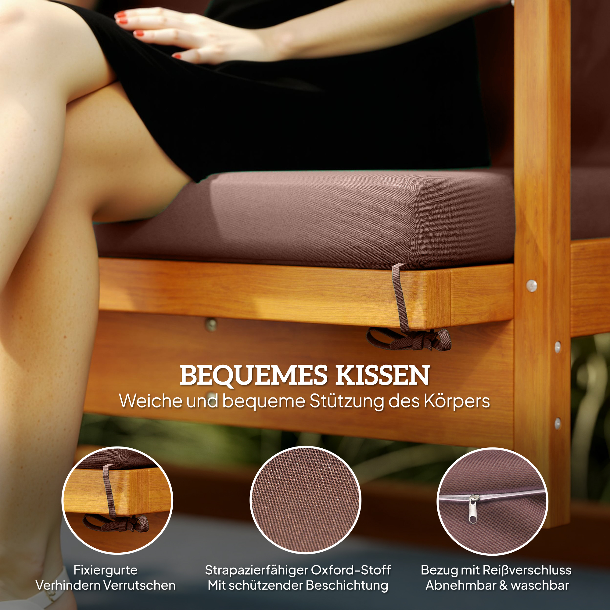 Hollywoodschaukel mit Sonnendach, Echtholz-Gartenschaukel, Schaukelbank mit Liege-Funktion, für 3 Personen, Braun