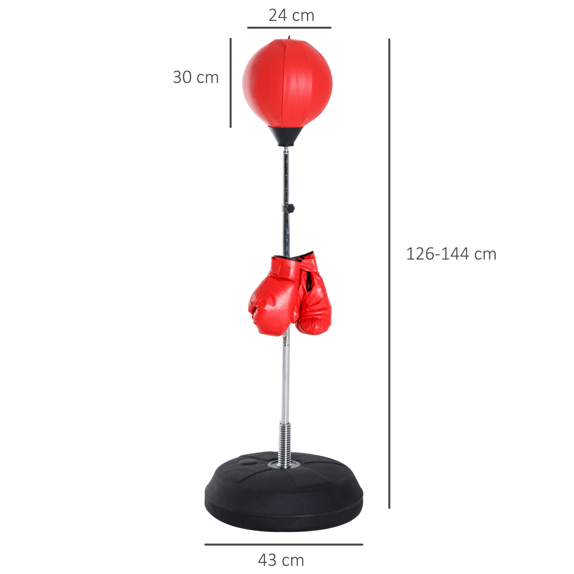 Box-Set mit Punchingball, höhenverstellbar, inkl, Boxhandschuhe, 126-144cm, Rot