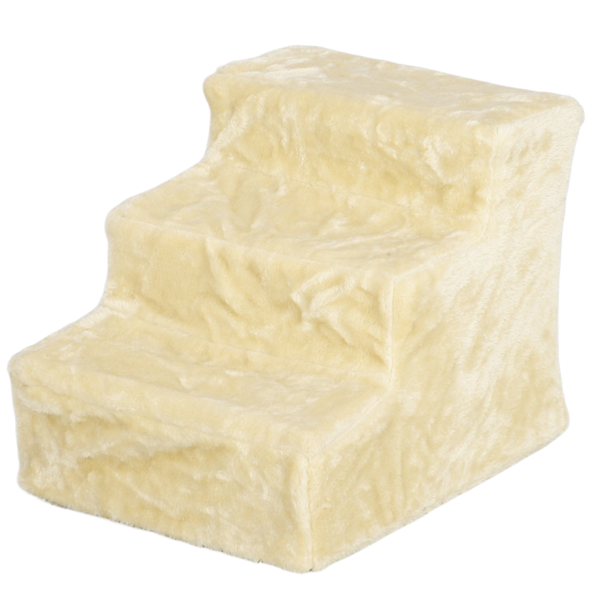 Faltbare Haustiertreppe, 3 Stufen, waschbarer Plüschbezug, Spanplatte, 46 x 35 x 35 cm, Beige