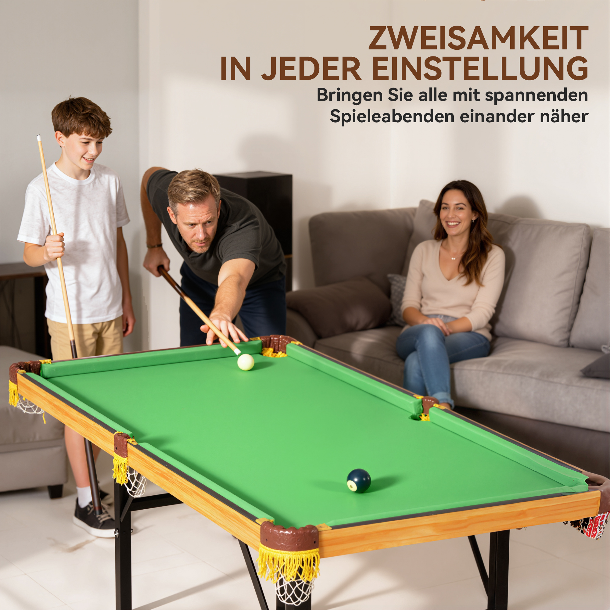 Klappbarer Billardtisch, Mini-Billiard-Tisch, 2 Queues, 16 Kugeln, Dreieck, Bürste, Grün