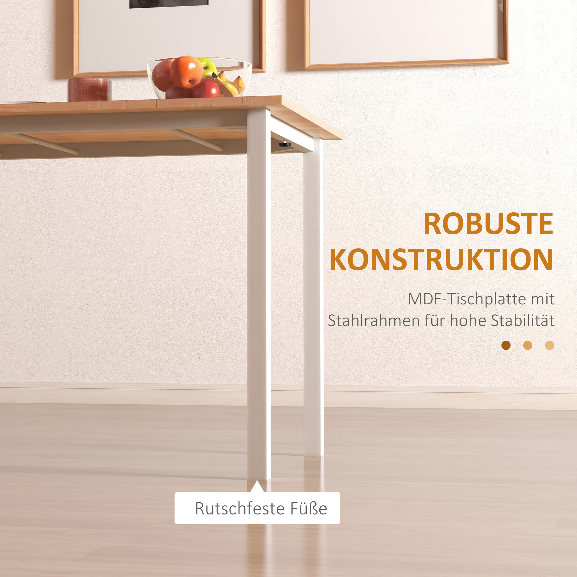 Esstisch für 6 Personen, Küchentisch, Erweiterbar, Küchentisch, Braun + Weiß
