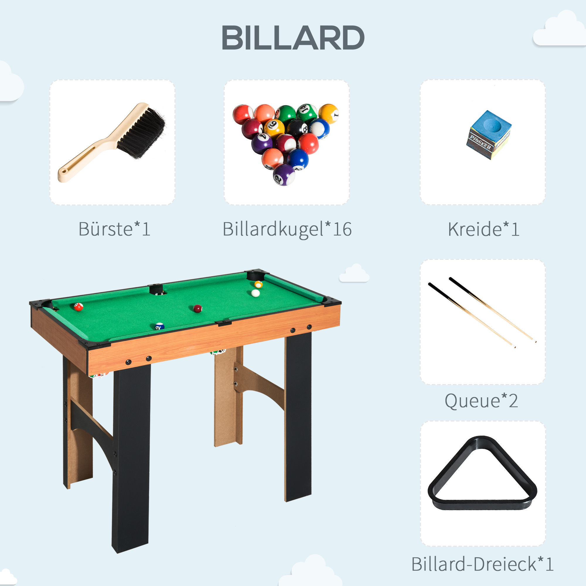 2-in-1 Tischkicker, Multispieltisch 4 in 1, kompakt, inkl, Spielaccessoires, 92 x 78 x 80 cm