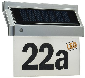 Solar Hausnummernleuchte mit LED, 18x16x5cm, incl. Zahlen-/Buchstabensatz