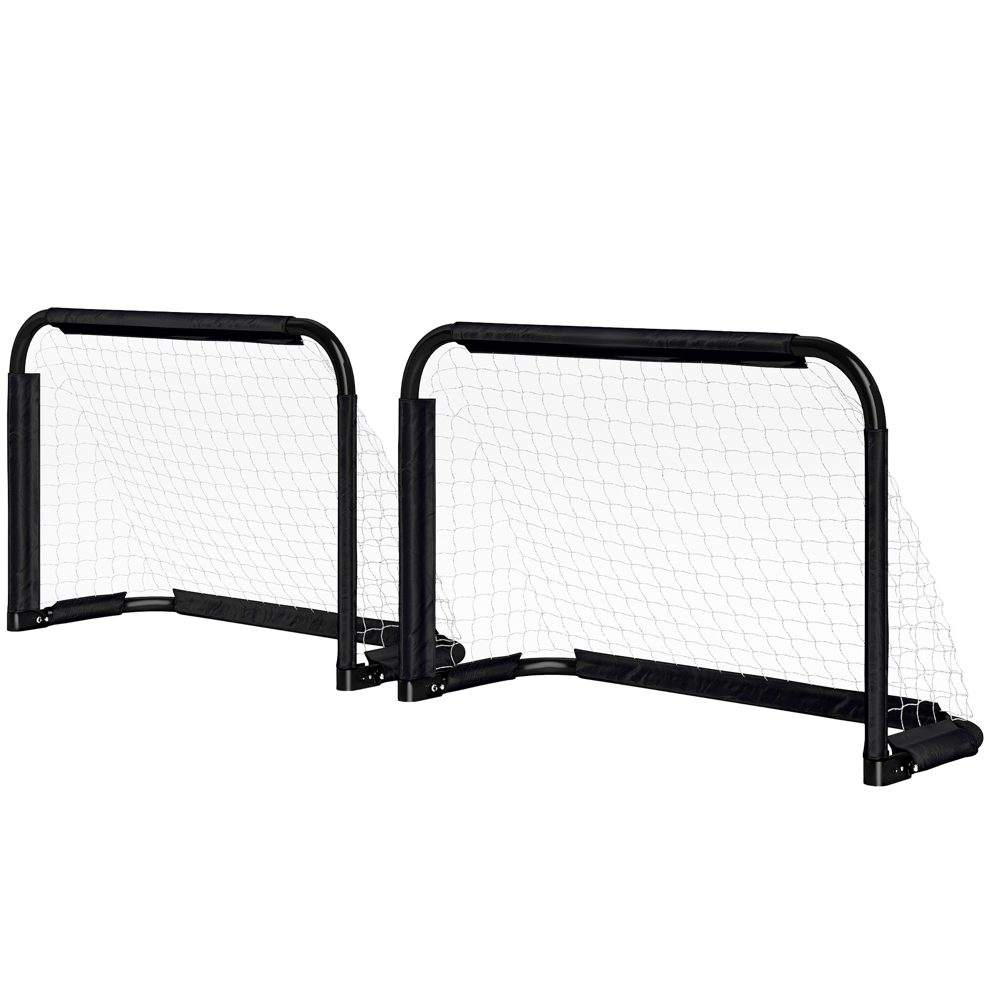 Fußballtor-Set, 2 klappbare Minitore, Metallrahmen, inkl, Werkzeug, 90 x 36 x 60 cm, Schwarz