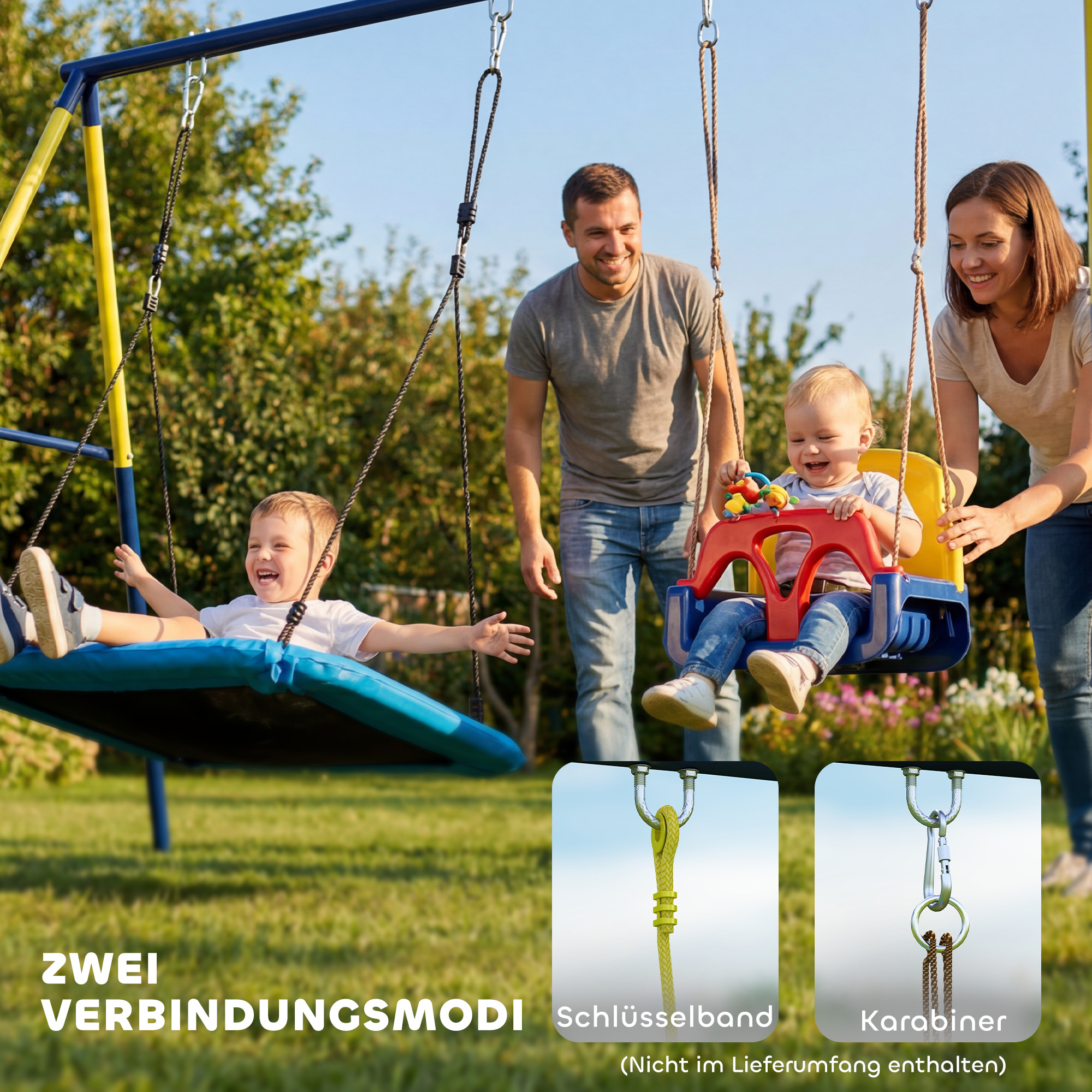 Schaukelgestell Stahl Schaukelgerüst bis 150 kg für Nestschaukel Kinderschaukel Kletterleiter, 260 x 160 x 178 cm, Blau