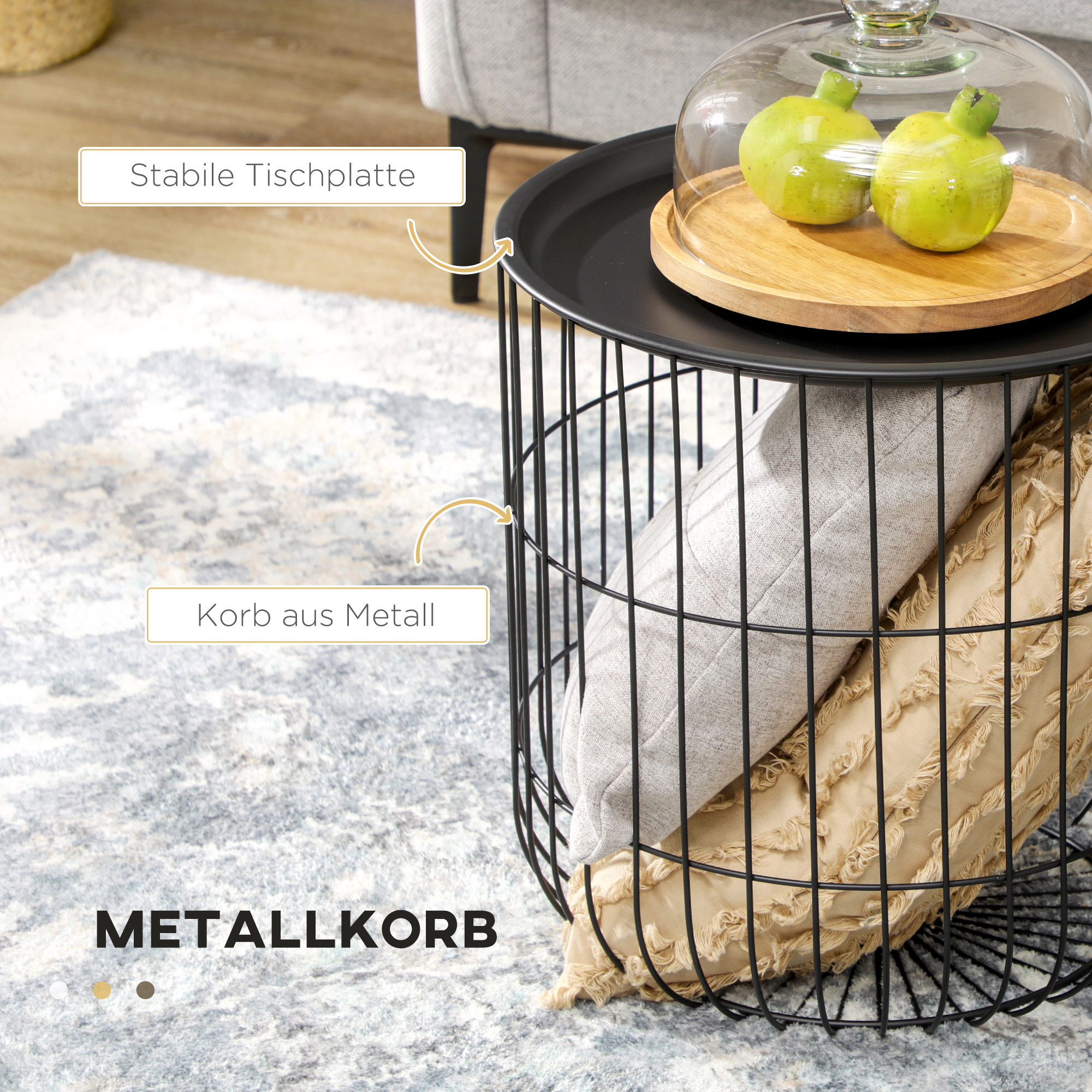 2er-Set Beistelltische im Skandidesign, mit Stauraum, stapelbar, Schwarz