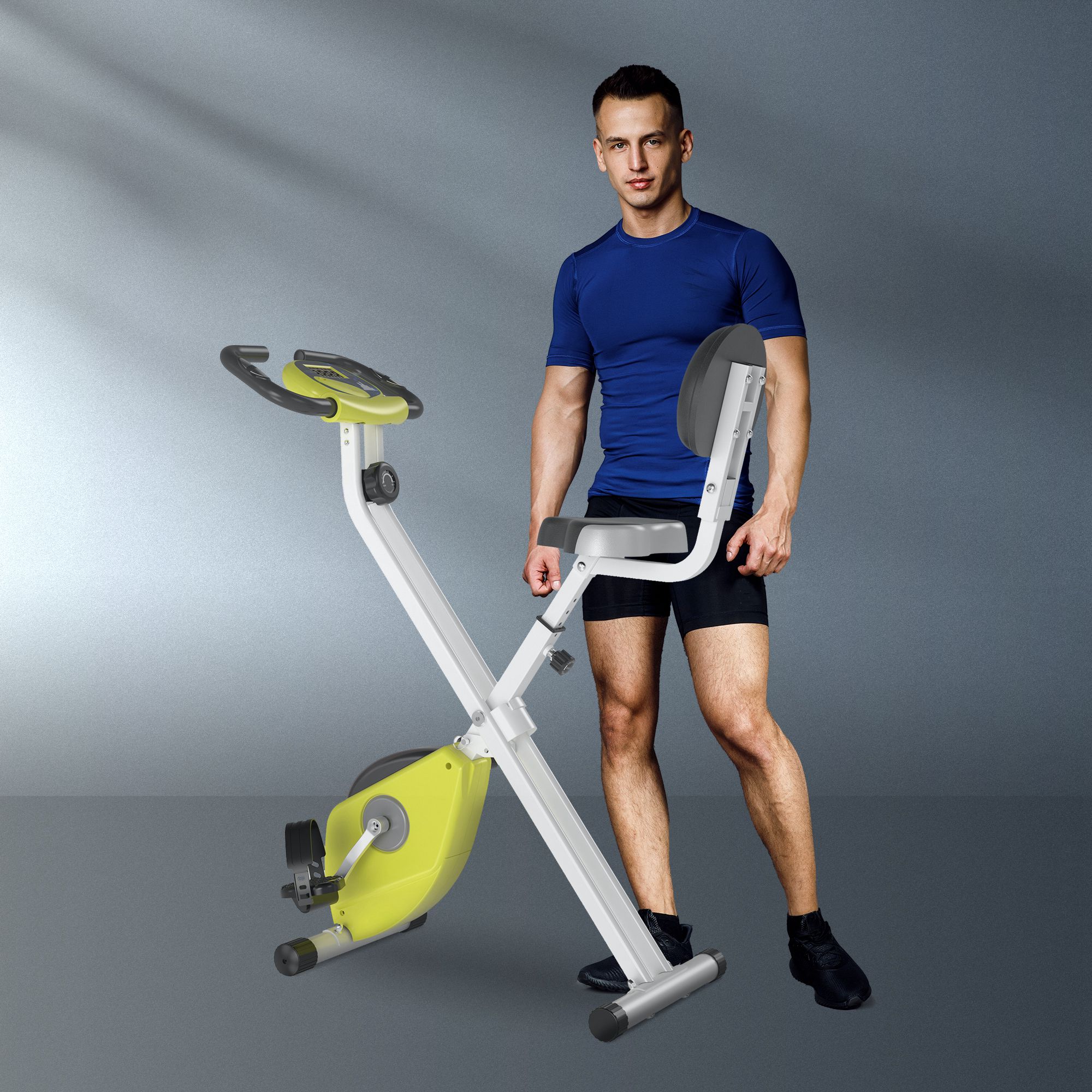 Heimtrainer Fahrradtrainer klappbar Magnetisch Hometrainer Fahrrad mit LCD Monitor, 8 stufig einstellbarem Magnetwiderstand, Platzsparend Fitnessbikes für Zuhause Gelb+Weiß