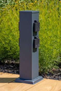 Steckdosensäule 4-fach, IP44, Anthrazit, 250V~/ 16A, 13x13x40cm