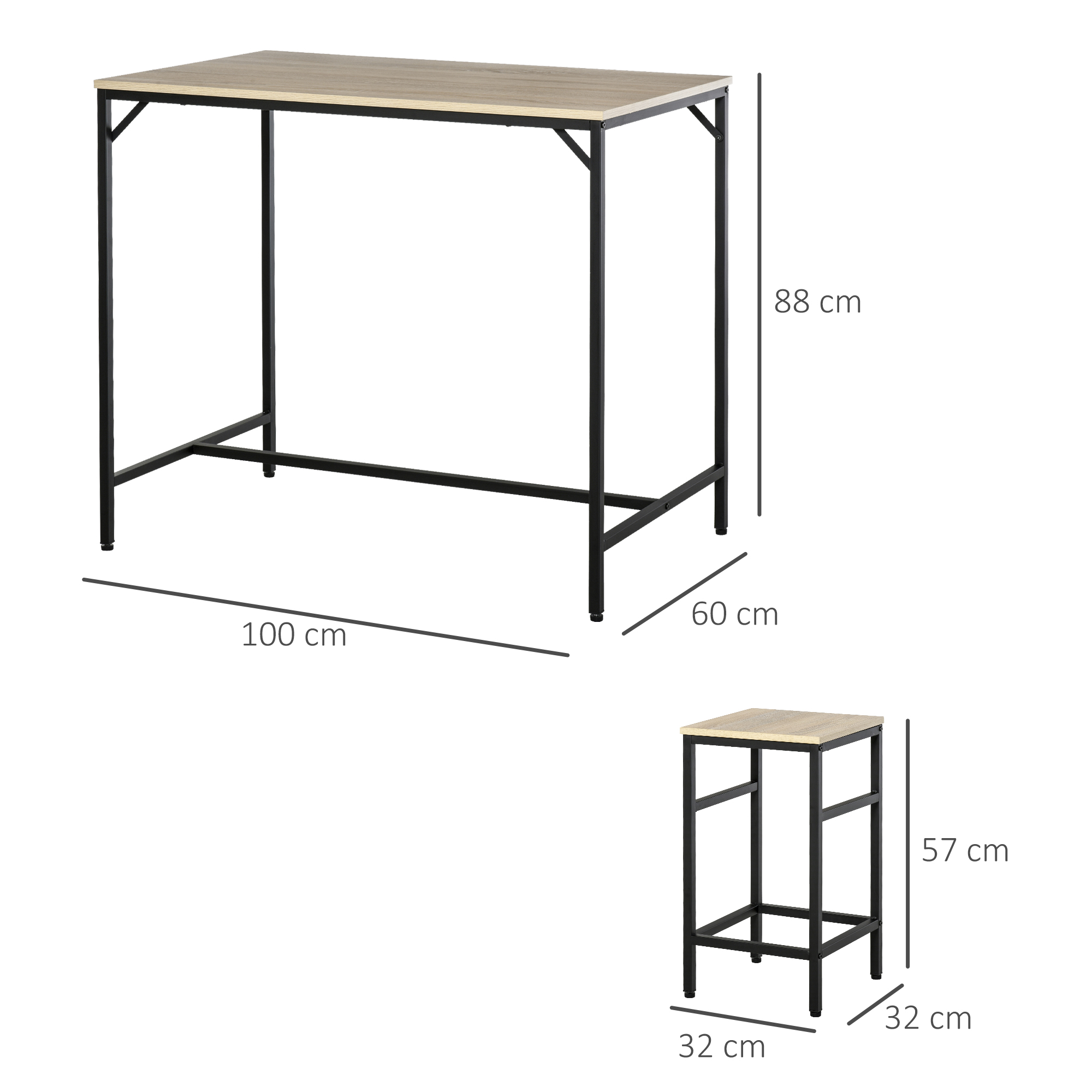 Bartisch-Set Stehtisch mit 4 Barhockern 5-teiliges Tischset Stahl Eiche