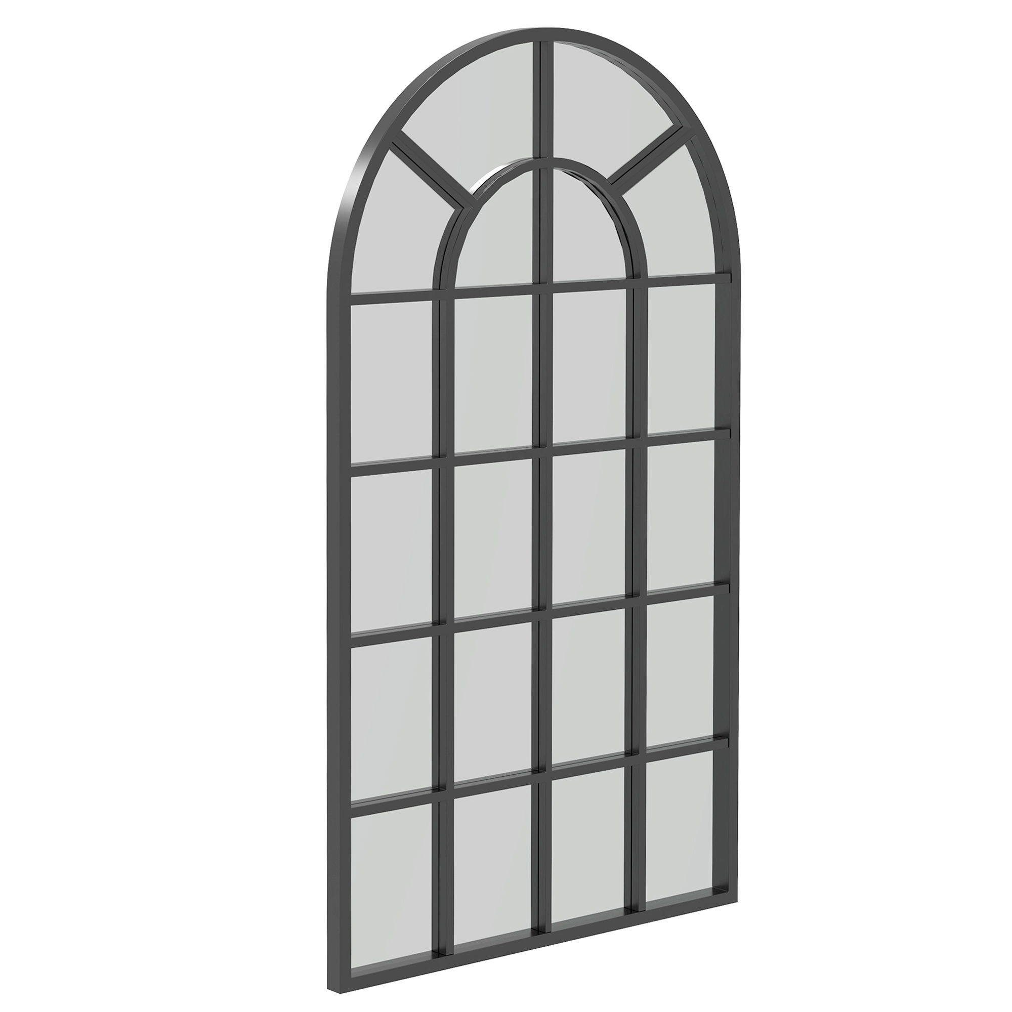 Dekospiegel großer Spiegel, Fensteroptik, Bogenförmig, inkl, Aufhängung, Schwarz + Spiegelglas