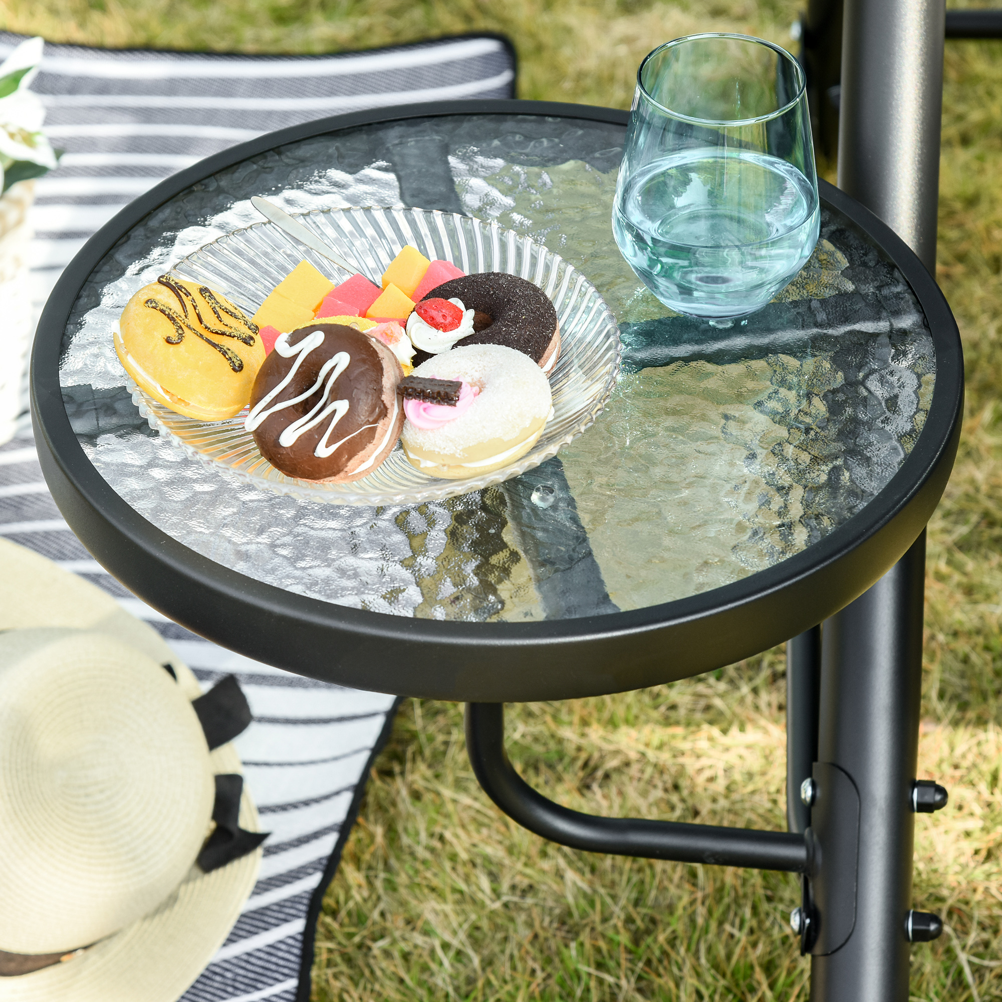 Hollywoodschaukel 3-Sitzer Gartenschaukel Schaukelbank mit verstellbarem Sonnendach Teetisch Stahl Polyester Grau+Schwarz 271 x 125 x 177 cm