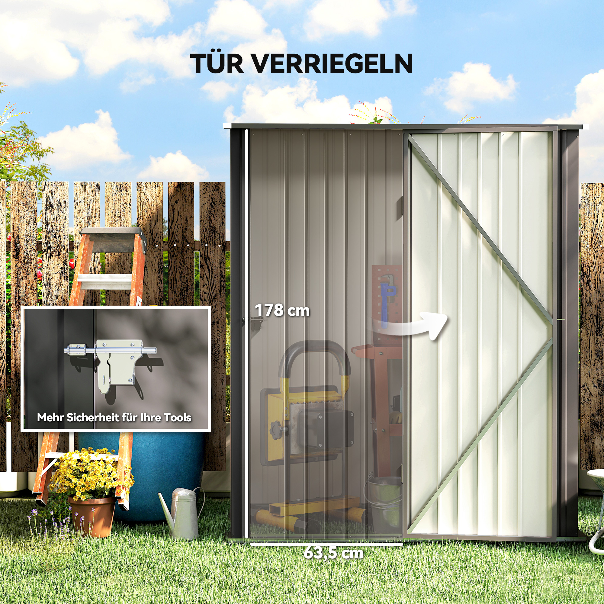 Gartenschuppen Geräteschuppen, verschließbare Tür, wetterbeständig, 161,5 cm x 94,5 cm x 196 cm, Schwarz