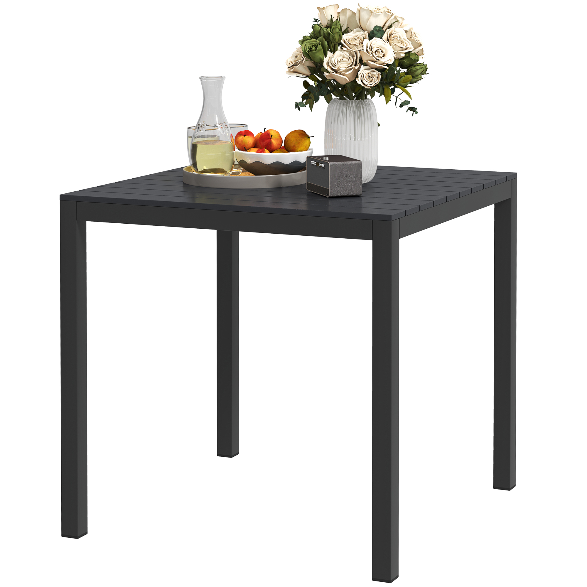 Gartentisch Aluminium 73x73 cm Wetterfest Buffettisch mit Holzoptik, Campingtisch für 4 Personen Schwarz Gartentisch Aluminium 73x73 cm Wetterfest Buffettisch mit Holzoptik, Campingtisch für 4 Personen Schwarz