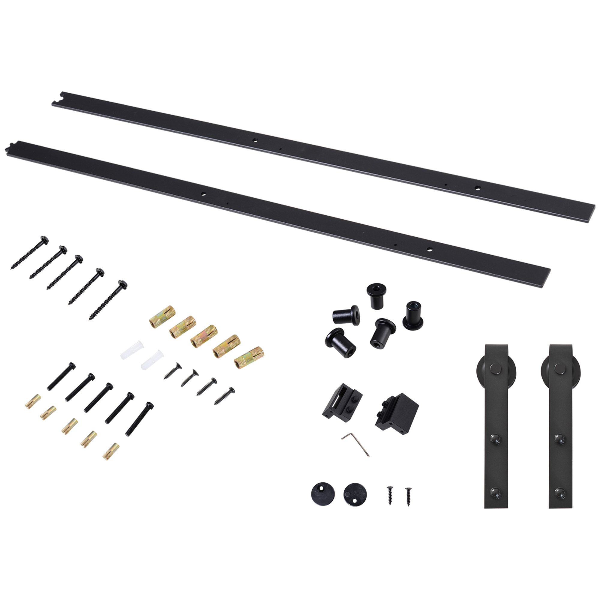 Gleitschienen-Bausatz für Schiebetür, bis 90 kg, Kohlenstoffstahl, 200 cm, Schwarz, inkl, Werkzeuge Gleitschienen-Bausatz für Schiebetür, bis 90 kg, Kohlenstoffstahl, 200 cm, Schwarz, inkl, Werkzeuge