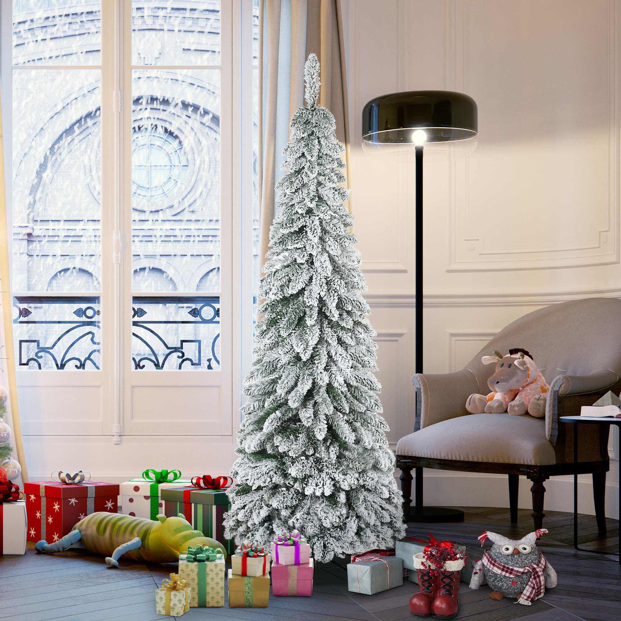 Weihnachtsbaum, 1,80 m, mit 523 Zweigen, Kunstschnee, lebensechtes Aussehen, schlanke Form