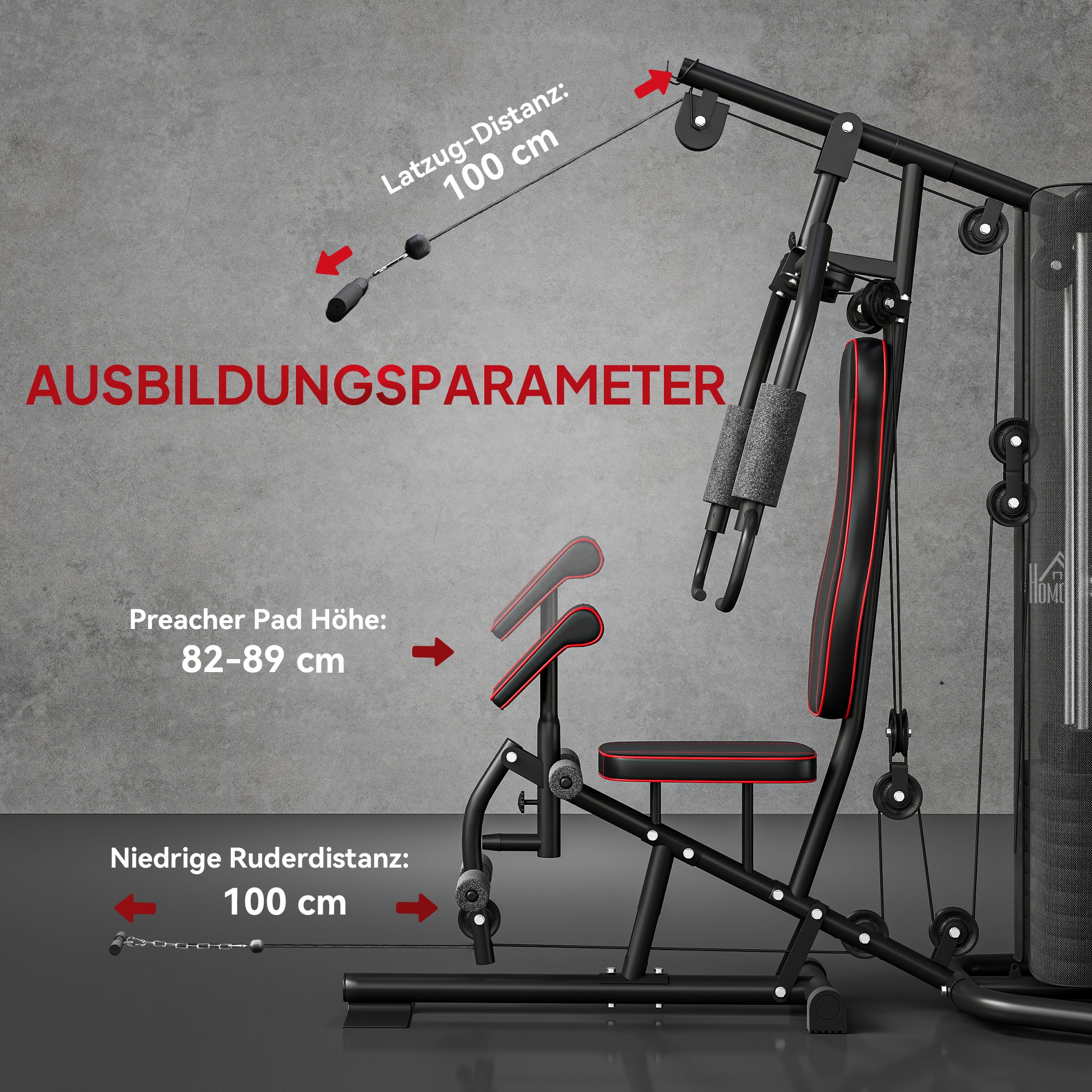 Heimtrainer, Trainingsstation, Hantelbank, Brustpresse, Stahl, 170x104x205 cm, Schwarz