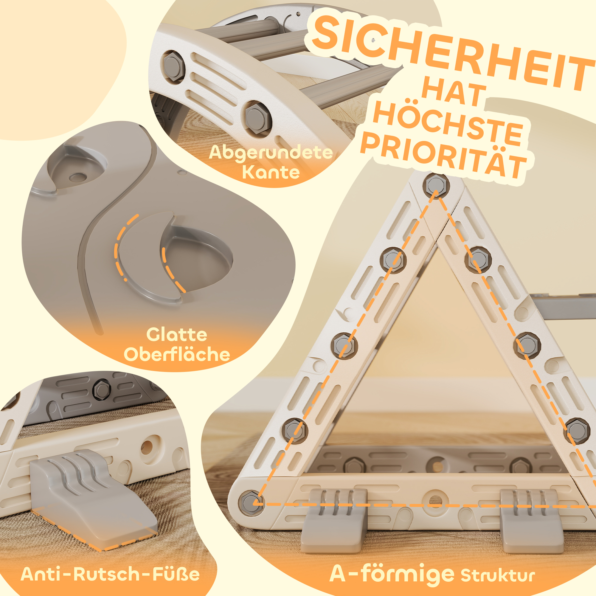 Klettergerüst Indoor, 5 in 1 Kletterdreieck mit Rutsche, Kletterbogen, inkl. doppelseitige Rampe, Spielplatz Indoor für Kinder 18-48 Monate, Grau+Weiß