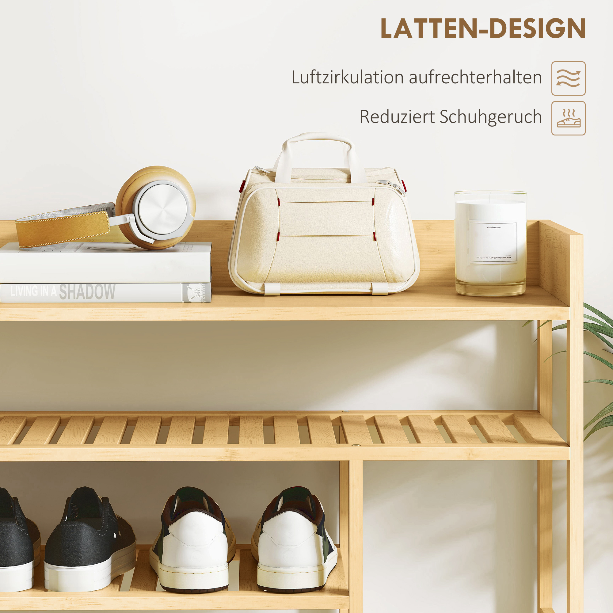 Schuhregal, Schuhständer mit 6 Ebenen, Schublade aus Bambus, für max, 18 Paar Schuhe, Schuhablage für Eingang, Schlafzimmer, 101 x 30 x 100 cm, Natur