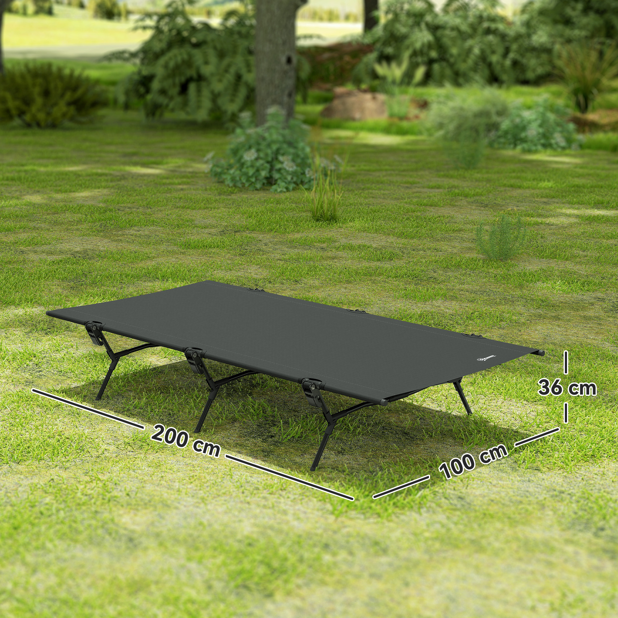 Feldbett faltbar Campingbett mit Tragetasche 200 x 100 x 36 cm bis 120 kg Extra Breit Schwarz