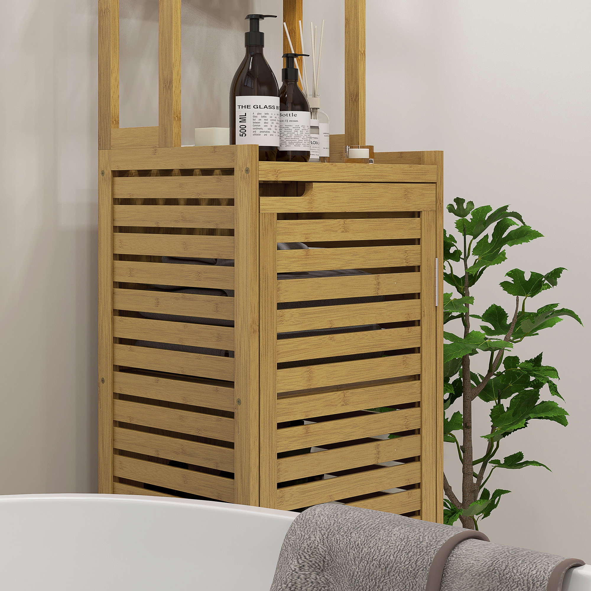 Badezimmerregal Badregal, 3 Regale, 1 Schrank, 38,5 cm x 33 cm x 170 cm, Natur