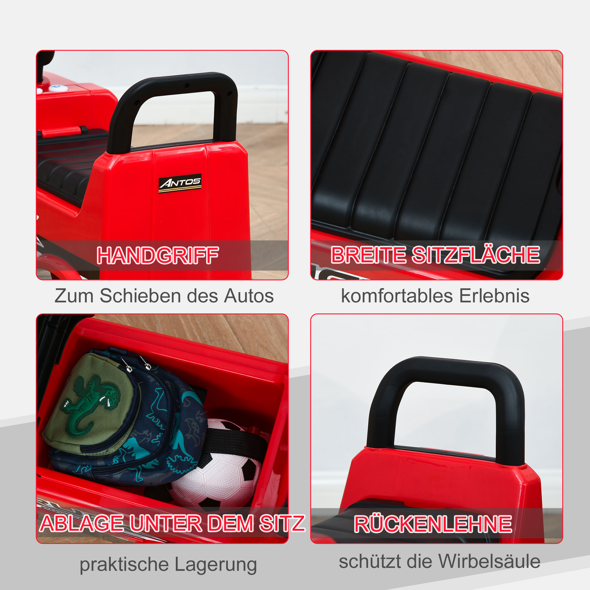 Rutscherfahrzeug Rutscherauto Babyrutscher Kinderfahrzeug lizenziert von Mercedes ANTOS-LKW-Stil mit Licht für Kinder von 12 bis 36 Monaten Metall PP-Kunststoff Rot+Schwarz 62,5x28,5x45cm