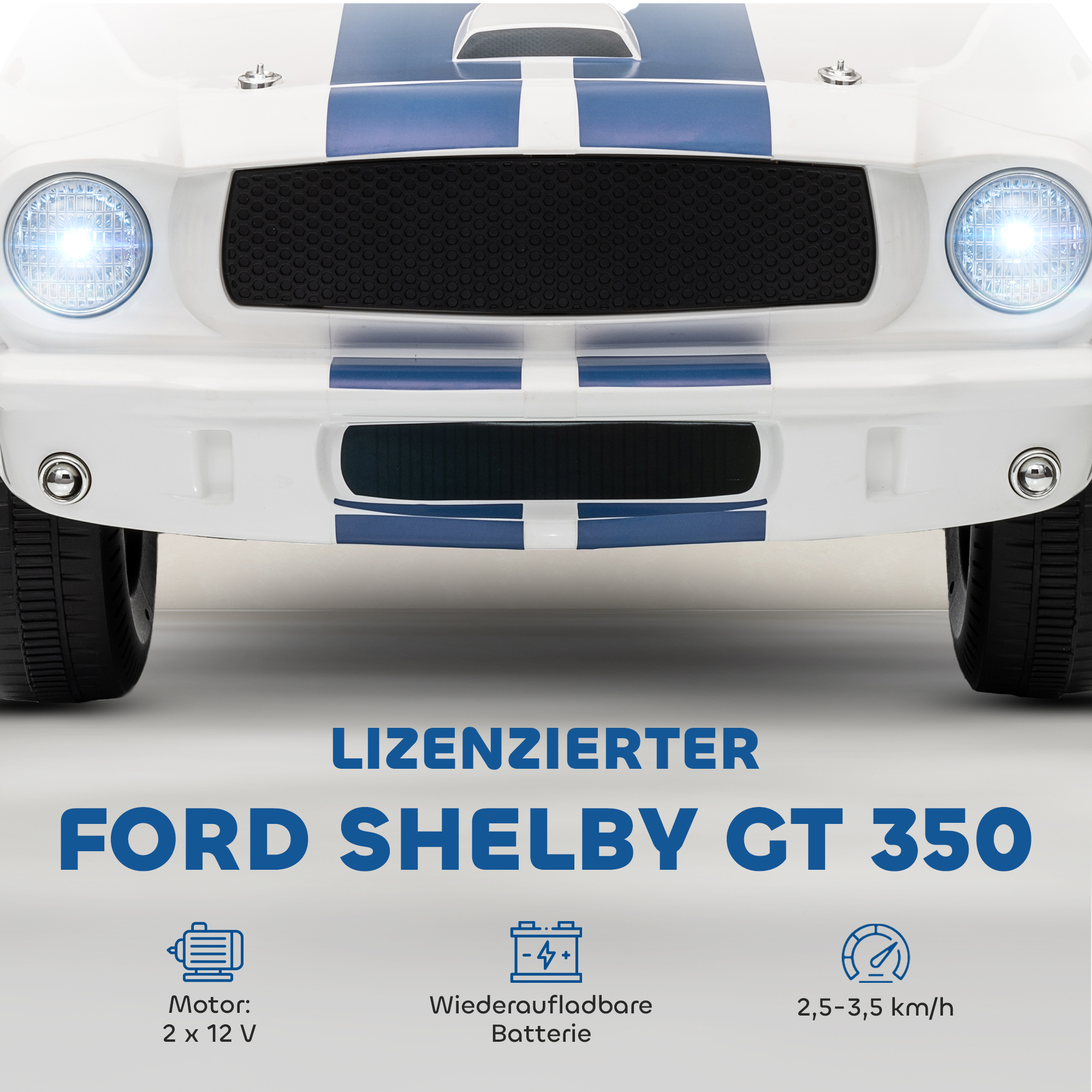 Kinder Elektroauto 12V Kinderauto mit 2,4 GHz Fernbedienung, 2 Motor Hupe, LED, Musik Weiß