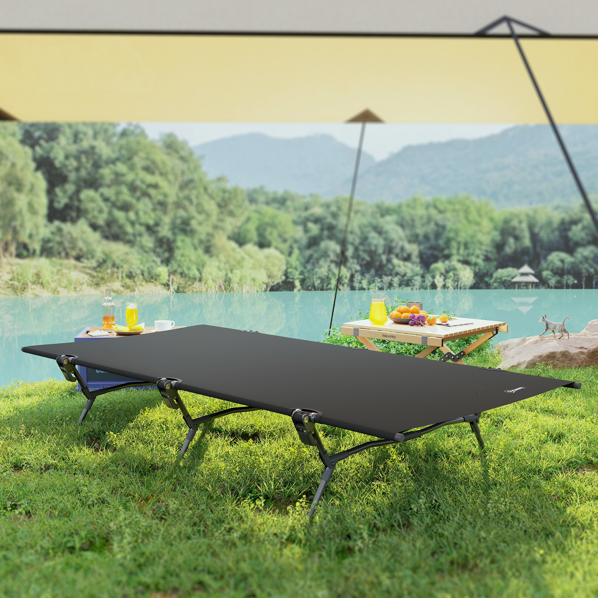 Feldbett faltbar Campingbett mit Tragetasche 200 x 100 x 36 cm bis 120 kg Extra Breit Schwarz