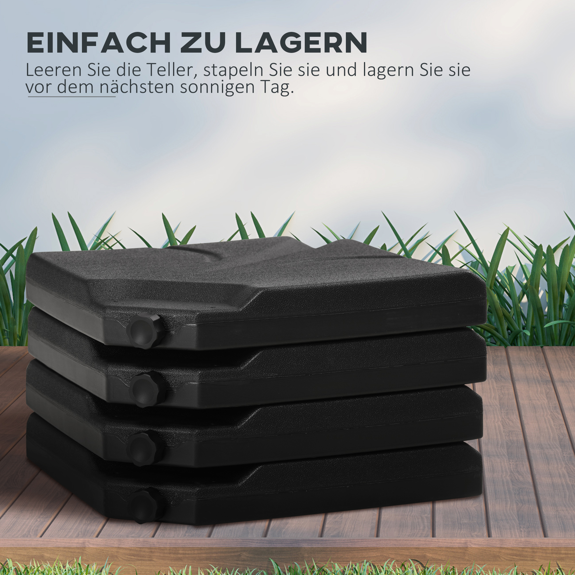 Basisgewichte für Sonnenschirmständer, mit Wasser und Sand befüllbar, Kunststoff, 103L x 103B x 8,3H cm, Schwarz