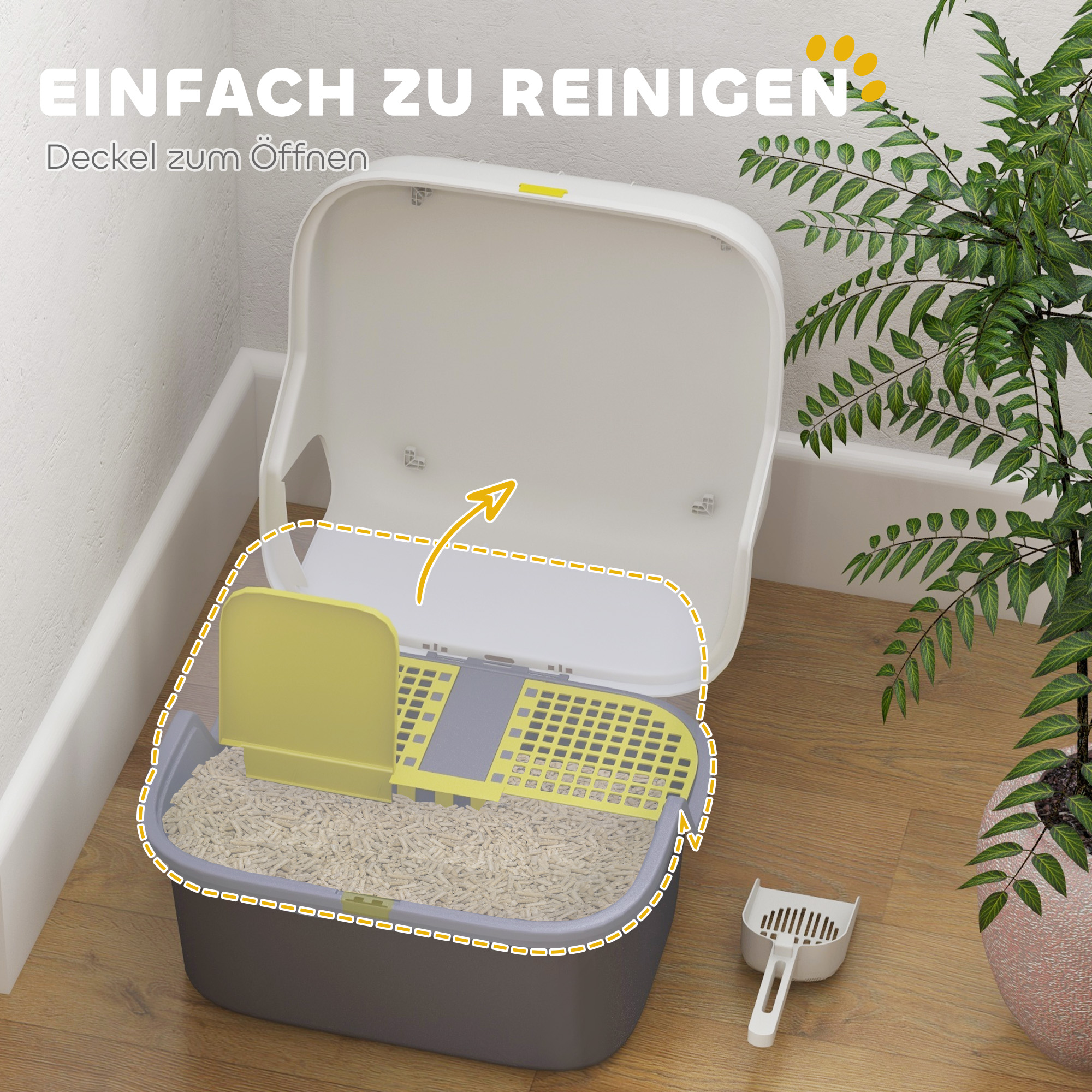 Katzentoilette, Katzenklo mit Deckel und Schaufel, leicht zu reinigen, verschließbar, Weiß