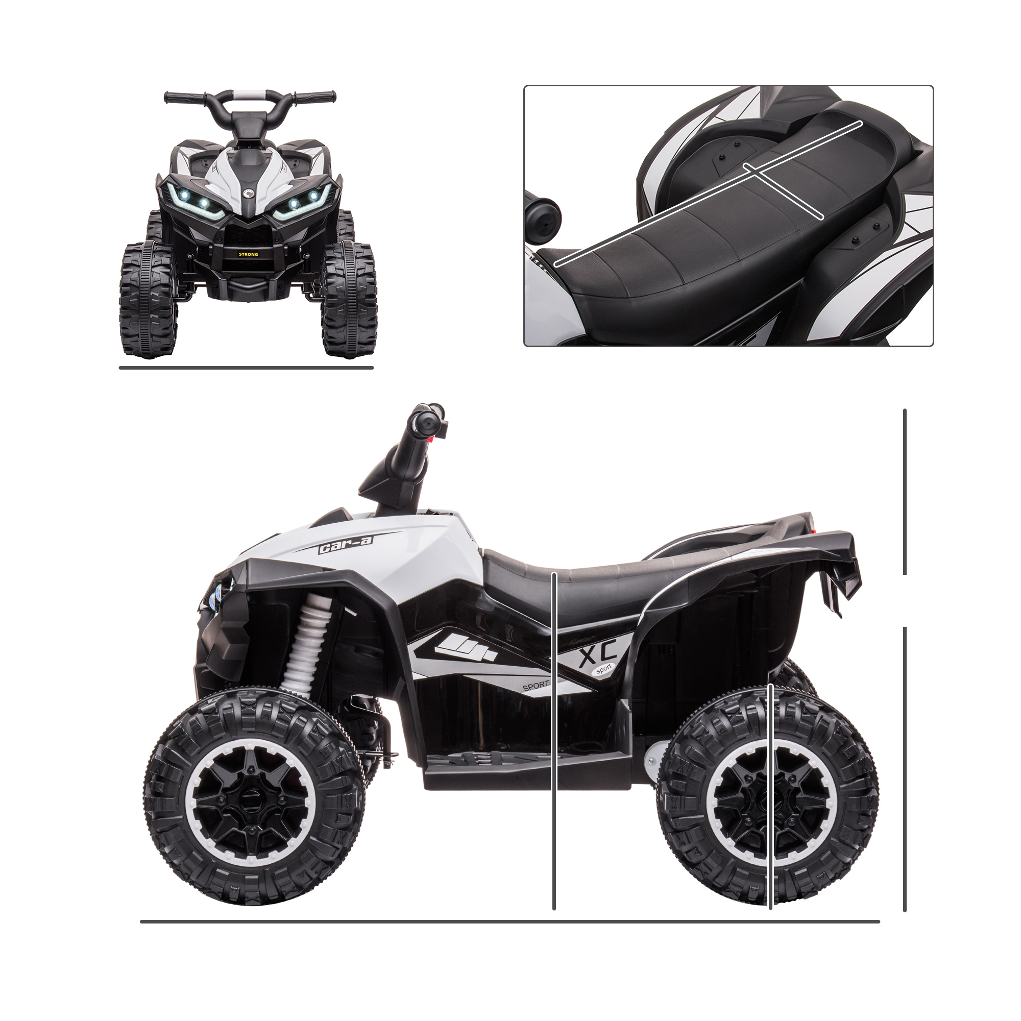 Kinderquad, 6 km/h, Sound- und Lichteffekte, : 83 cm x 53 cm x 55,5 cm, Schwarz + Weiß