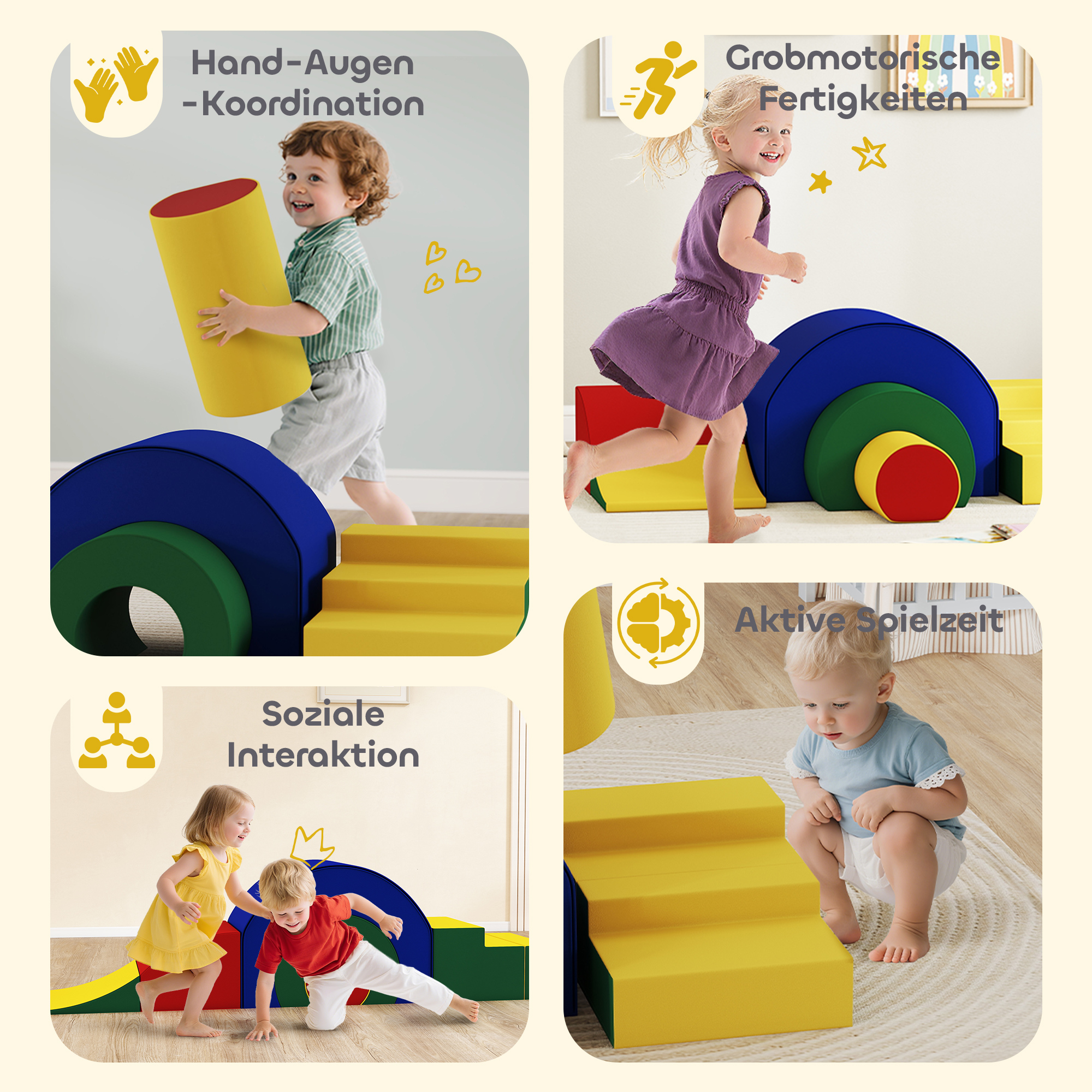 5-teiliges Softbaustein-Set für Babys & Kleinkinder, Schaumstoff, Kunstleder, 5 kreative Formen, Indoor-Set zum Klettern, Krabbeln, Spielen, Bunt