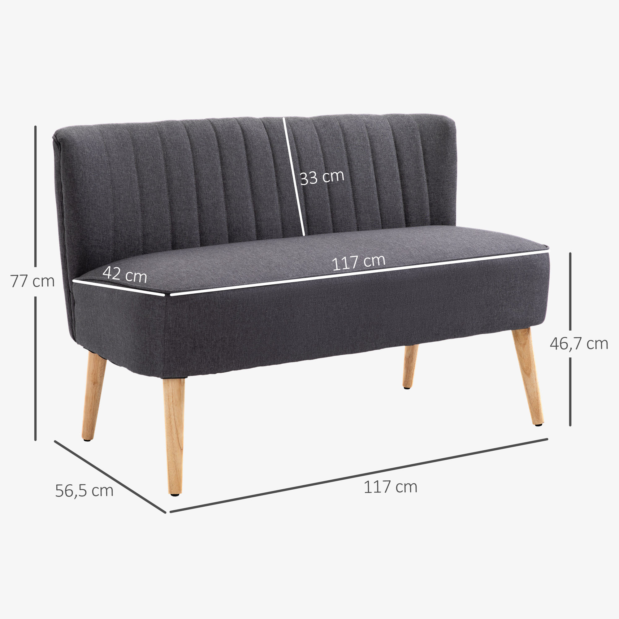 2-Sitzer Sofa, weiche Polsterung, pflegeleichter Bezug, bis 220 kg, 117 x 56,5 x 77 cm, Dunkelgrau