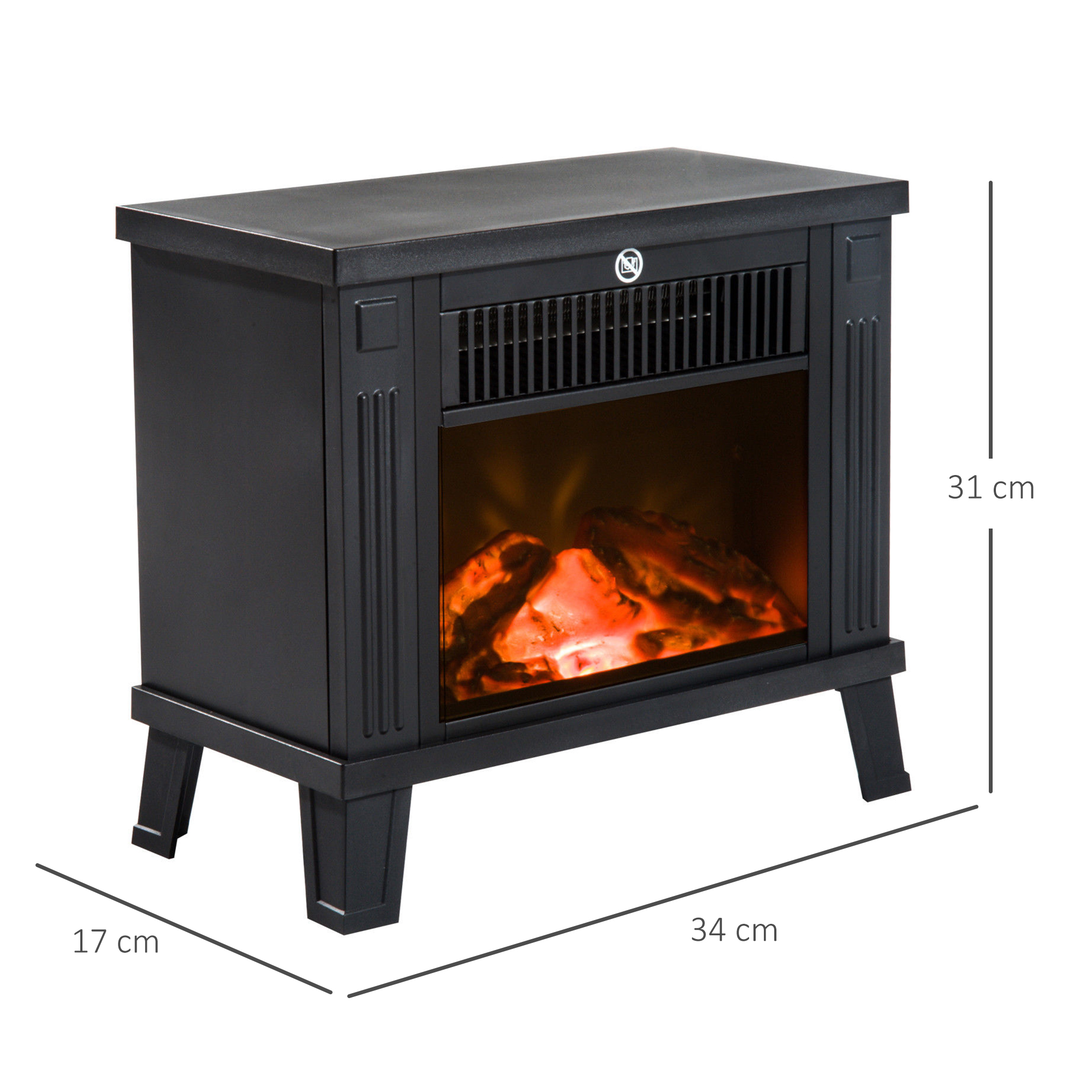 Elektrokamin Elektrischer Kamin Kaminofen Standkamin mit Flammeneffekt 600/1200W, Metall, Schwarz, 34x17x31 cm