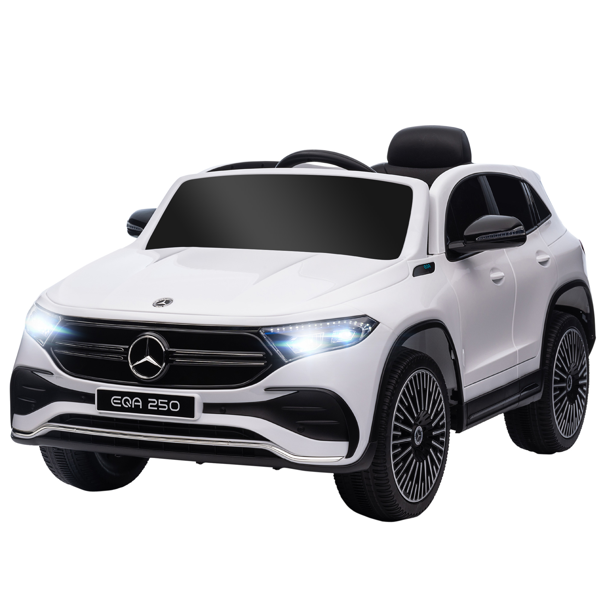 Elektro Kinderauto, lizenzierter Mercedes-Benz EQA, 3-8 km/h, Musik, Scheinwerfer, Hupe, Fernsteuerung, weiß