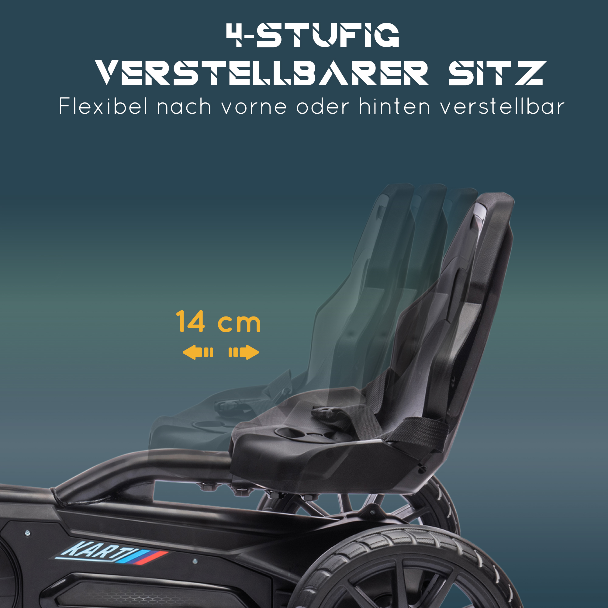 Go-Kart, Kinderfahrzeug mit verstellbarem Sitz, Tretfahrzeug, Tretauto mit Handbremse, 3-8 Jahre, Outdoor, Schwarz