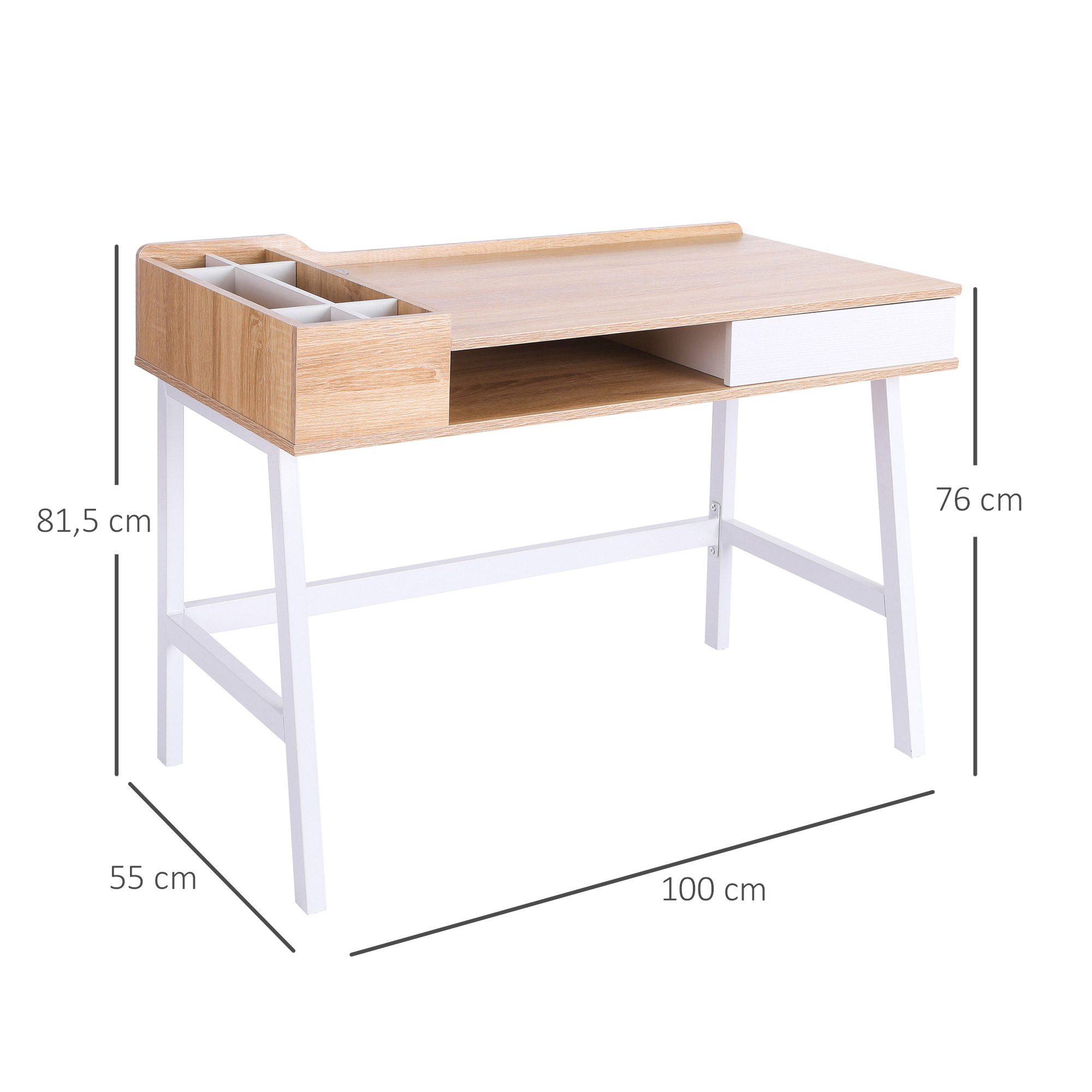 Schreibtisch Computertisch Bürotisch Arbeitstisch PC Tisch vielseitig verwendbar mit sechs Ablagefächern Schublade Breite Tischplatte für Arbeitszimmer Büro und Wohheim Natur 100 x 55 x 81,5 cm