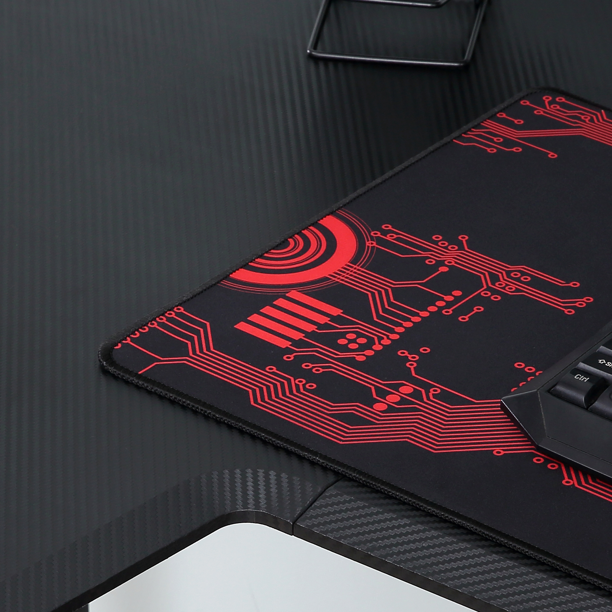 Gaming Tisch Schreibtisch L-förmige mit Kopfhörerhaken Getränkehalterung Computertisch MDF Metall Schwarz+Rot 168 x 109 x 78 cm