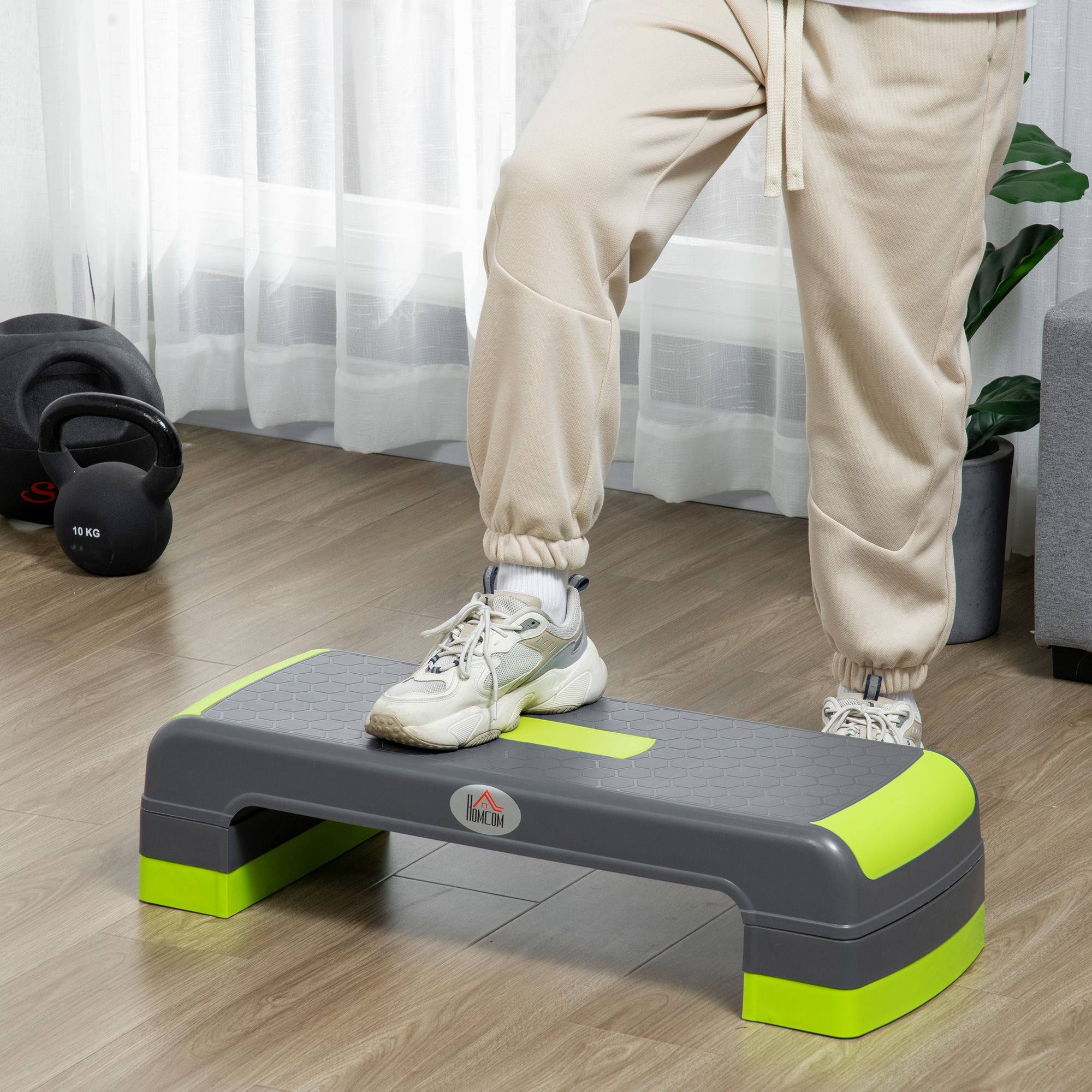 Aerobik-Stepper, 3-stufig höhenverstellbar, bis 150 kg, 78 x 28 x 20 cm, Grau/Grün