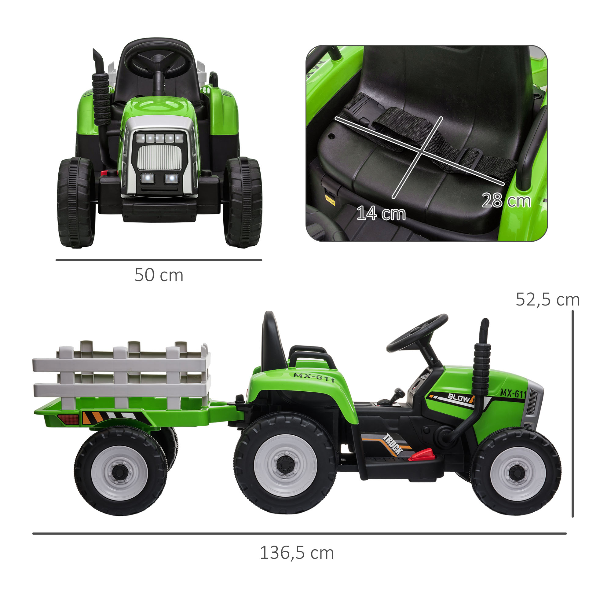Elektrischen Kinderauto, Kinder-Traktor, inkl, Eltern-Fernbedienung, max, Geschwindigkeit von 6 km/h;, Grün + Schwarz