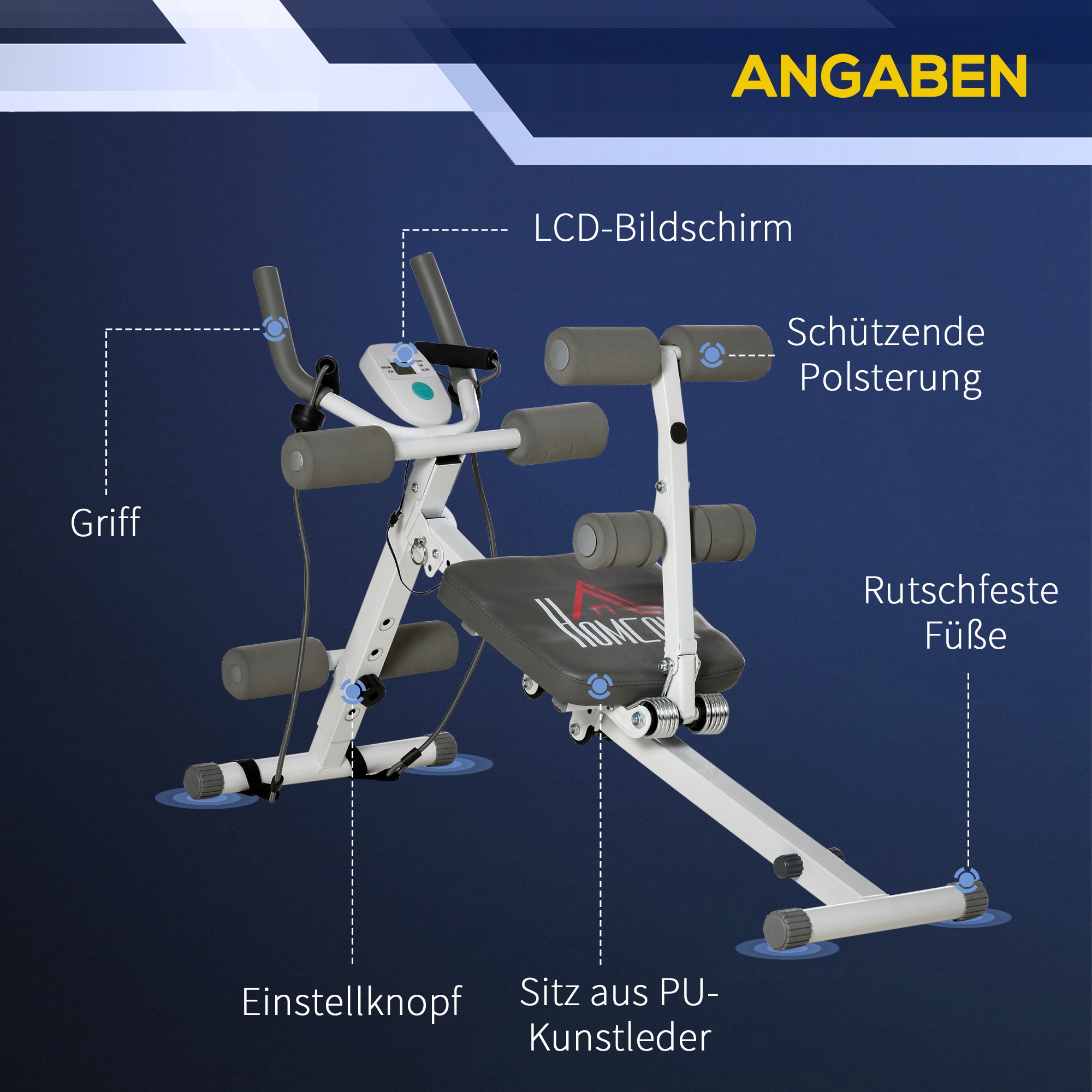 2-in-1 Trainingsgerät für Sit-ups, mit LCD-Monitor, Fitness-Gerät für Zuhause, Stahl, Kunstleder